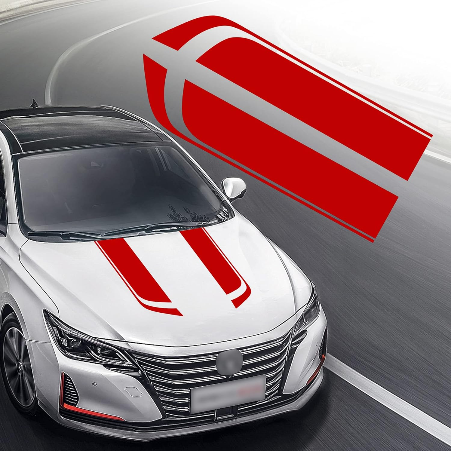 TOMALL 33"X 5.7" Car Hood Stripe Sticker for Auto Racing Sport Body Side Decal - Roof, Hood, Bumper Vinyl Modified Decoration (White)