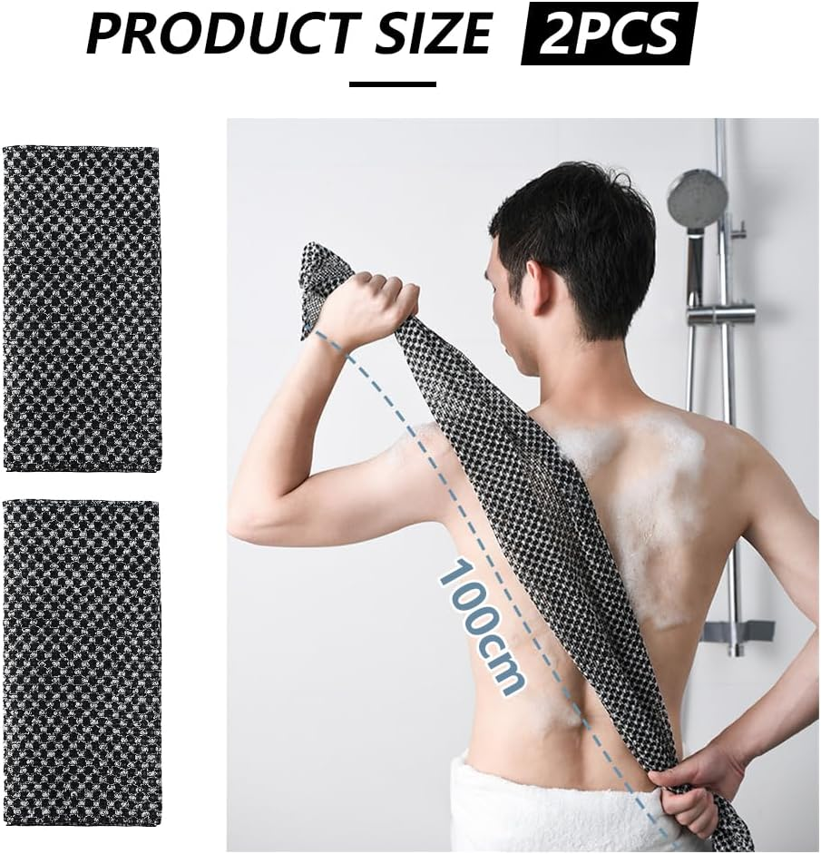 Zegnuem Back Scrubber Set - 2 Pack Mesh Black Exfoliating Shower Towel, Multi-Use for Scrubbing, Lathering & Dead Skin Removal, Extra Long Body Scrub Cloth for Men and Women image number 4