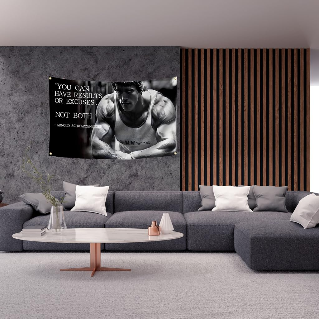 Arnold Schwarzenegger Tapestry 3X5Ft You Can Have Results or Excuses Not Both Banner Flag for Wall Hanging Workout Gym Inspirational Quotes image number 1