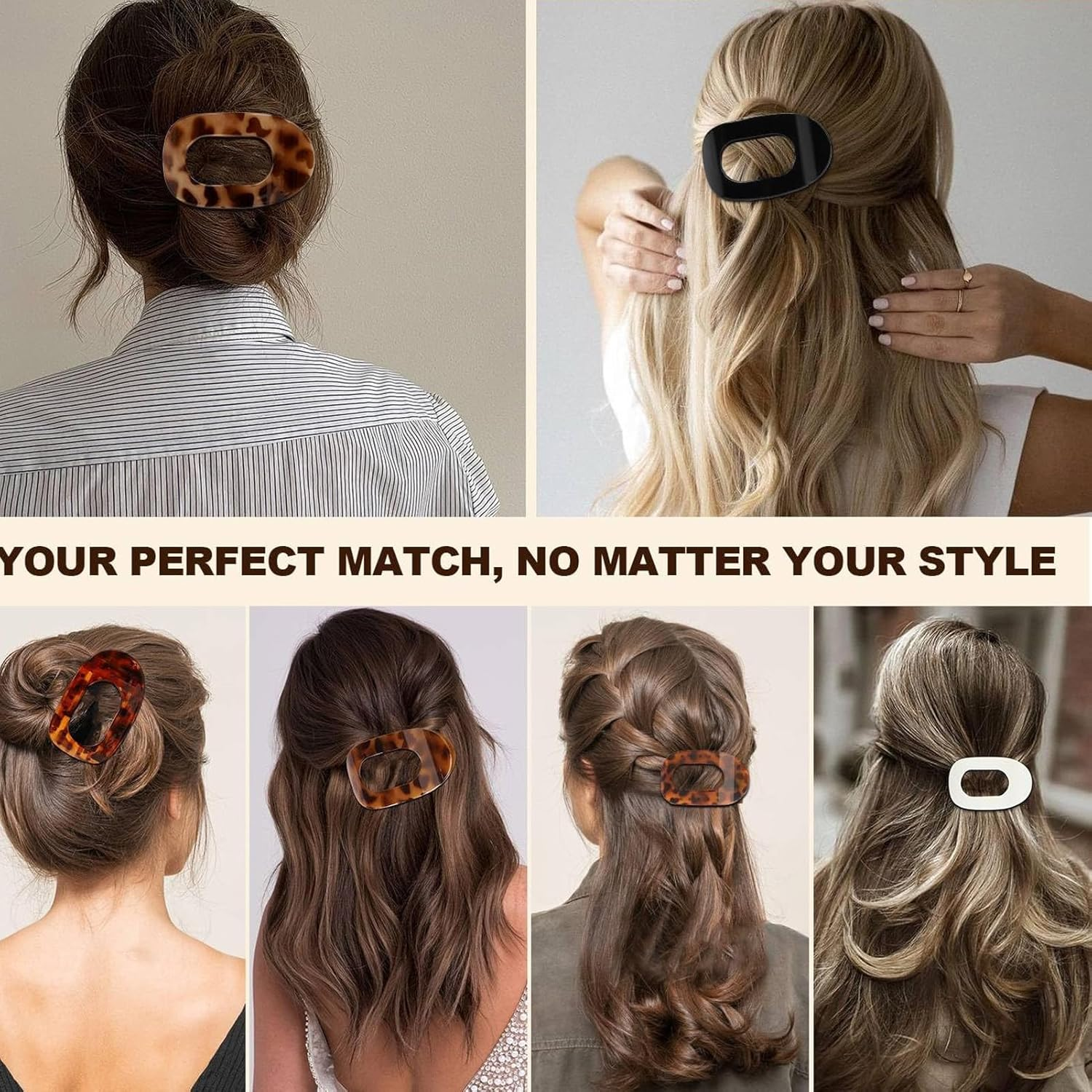 8 PCS Flat Hair Clips French round Lay down Hair Claw Clips for Women Girls Strong Hold Hair Barrettes for Thick Thin Hair Comfortable Curved Flat Clips for Lying Driving and More