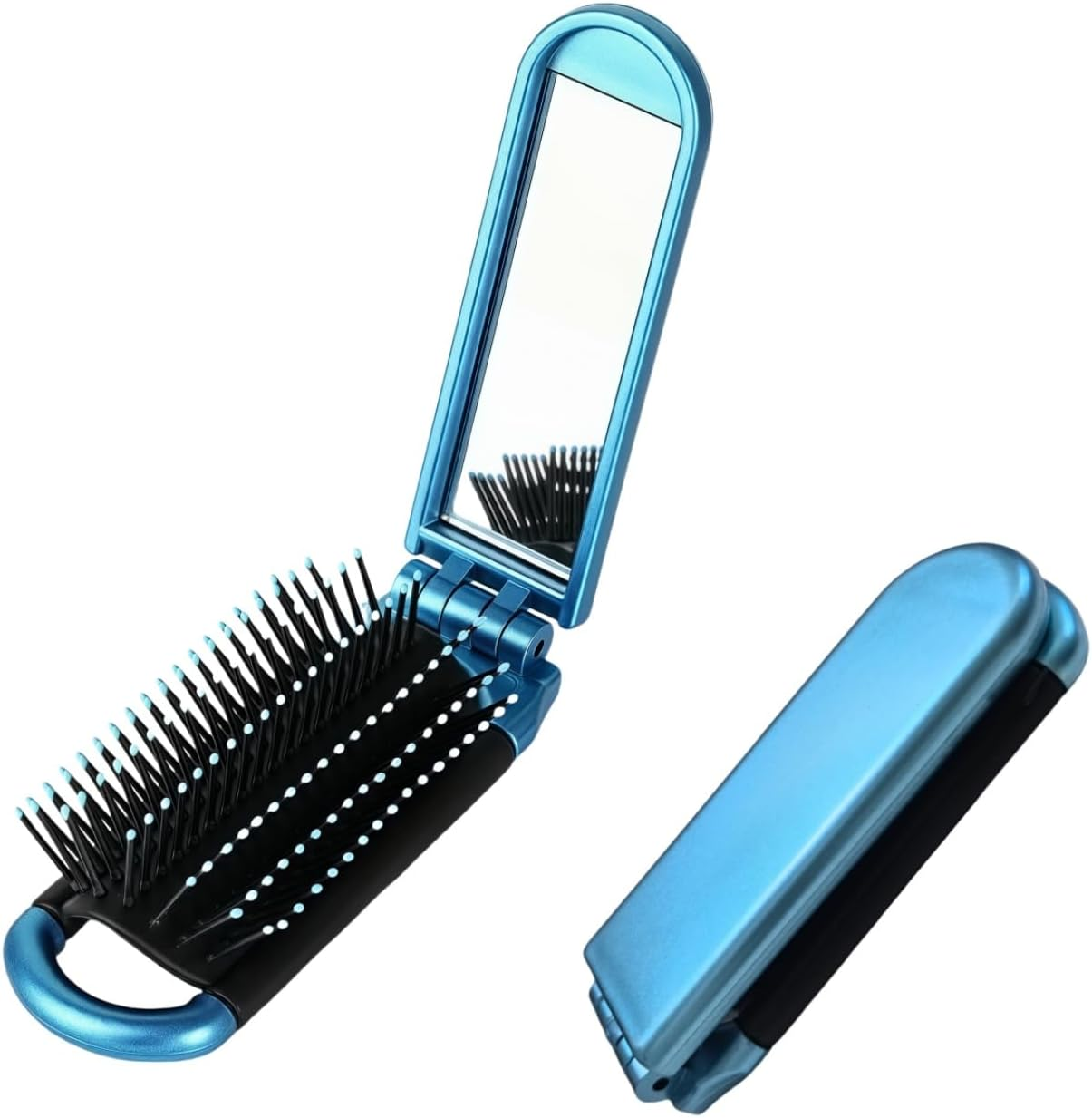 Mini Travel Hair Brush Small Foldable Compact Hair Brush with Mirror and Nylon Bristles Portable Comb for Gym Bag Purse Locker for Women and Men (Sky Blue, 1 Pcs) image number 2