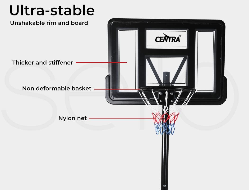 Centra Basketball Hoop Stand Portable 1.3-3.05M Height Adjustable Backboard Net Ring Basketball Hoop Stand 75L Stable Base for Adults Teens Ball Slot image number 3