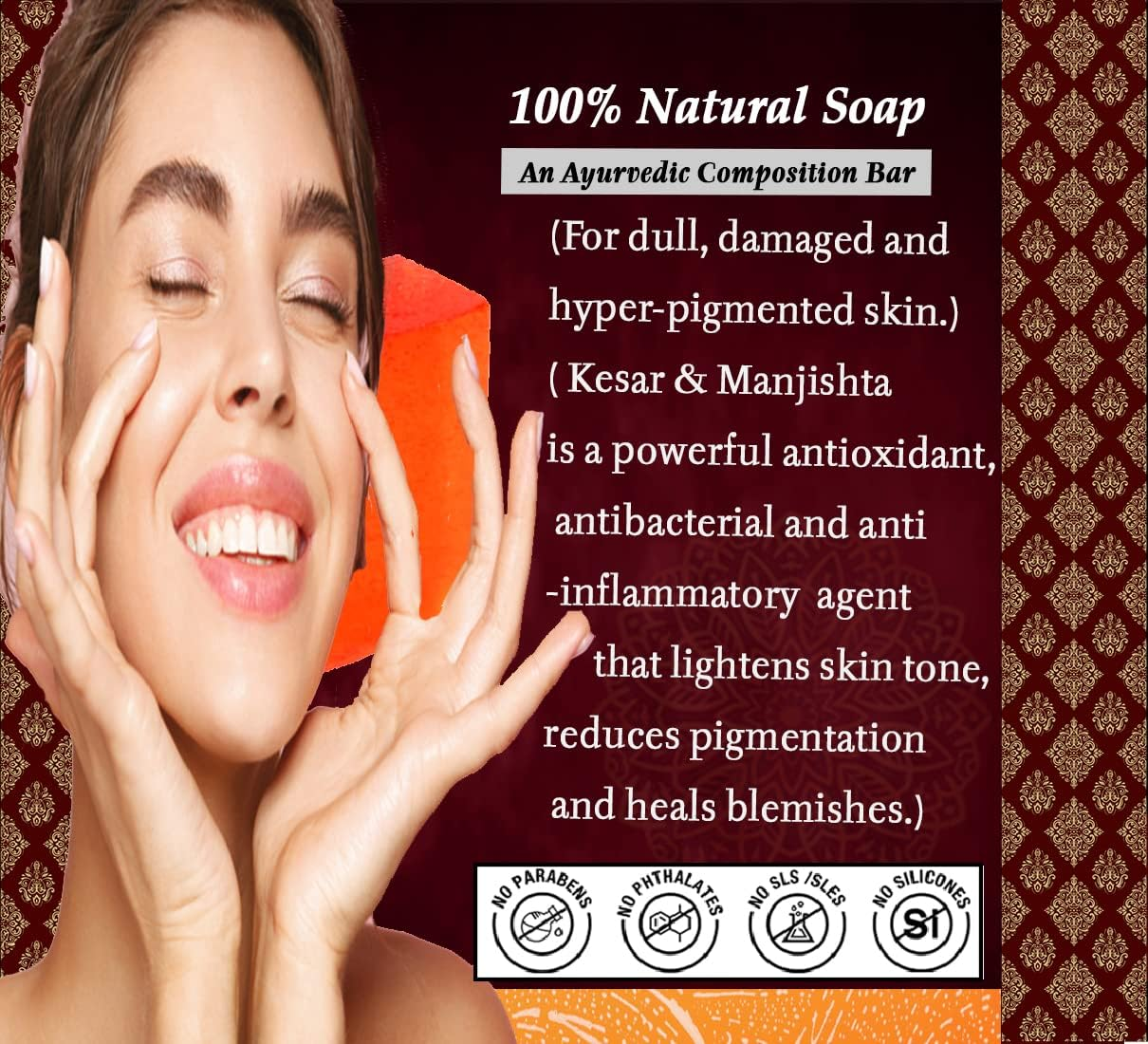 Seyal Kumkumadi Facial Soap Bar for Skin Whitening with Kesar, Chandan, Manjishta & Rose | Pure Glycerin Base | SLS, Paraben, Gmo-Free -100G image number 4