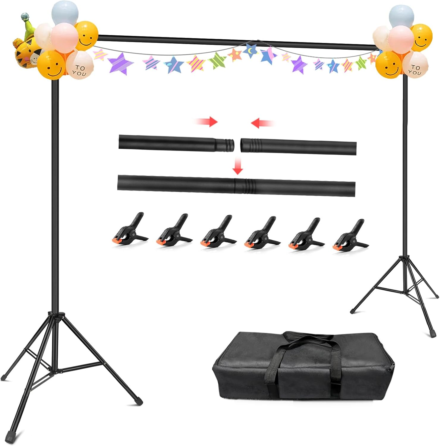 Hemmotop Photo Backdrop Stand, 10X7Ft (Wxh) Background Stand for Photoshoot, Backdrops Support Kit with Carry Bag for Parties, Photography, Projector Screen, Wedding, Decoration, Balloons image number 4