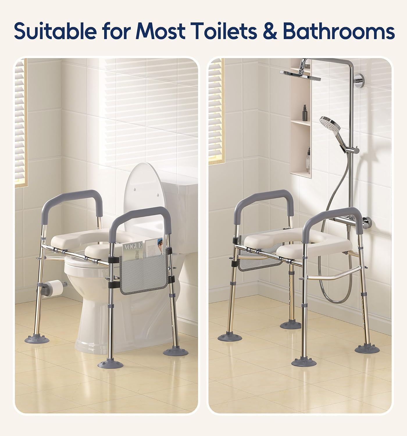 Toilet Seat with Handles, Raised Toilet Seat Riser over Toilet Chair with Adjustable Height, Bathroom Safety Assist Frame for Seniors, Post-Op, Disabled, Fit Any Toilet, Maximum 300KG image number 2