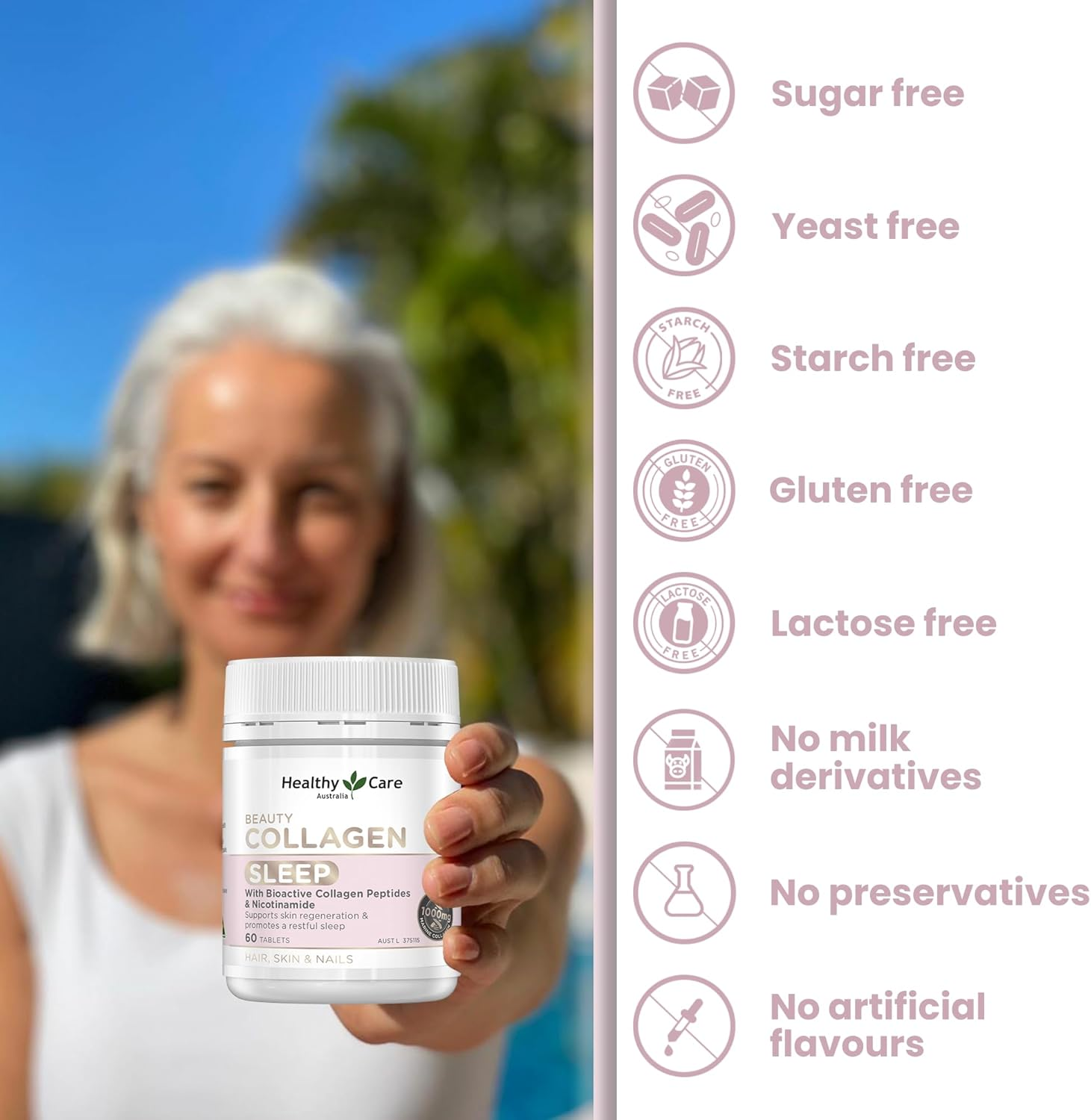 Healthy Care Beauty Collagen Sleep Capsules - Supports Skin Health and Promotes Restful Sleep - Premium Dietary Supplement - All-Natural Ingredients - 60 Tablets image number 4