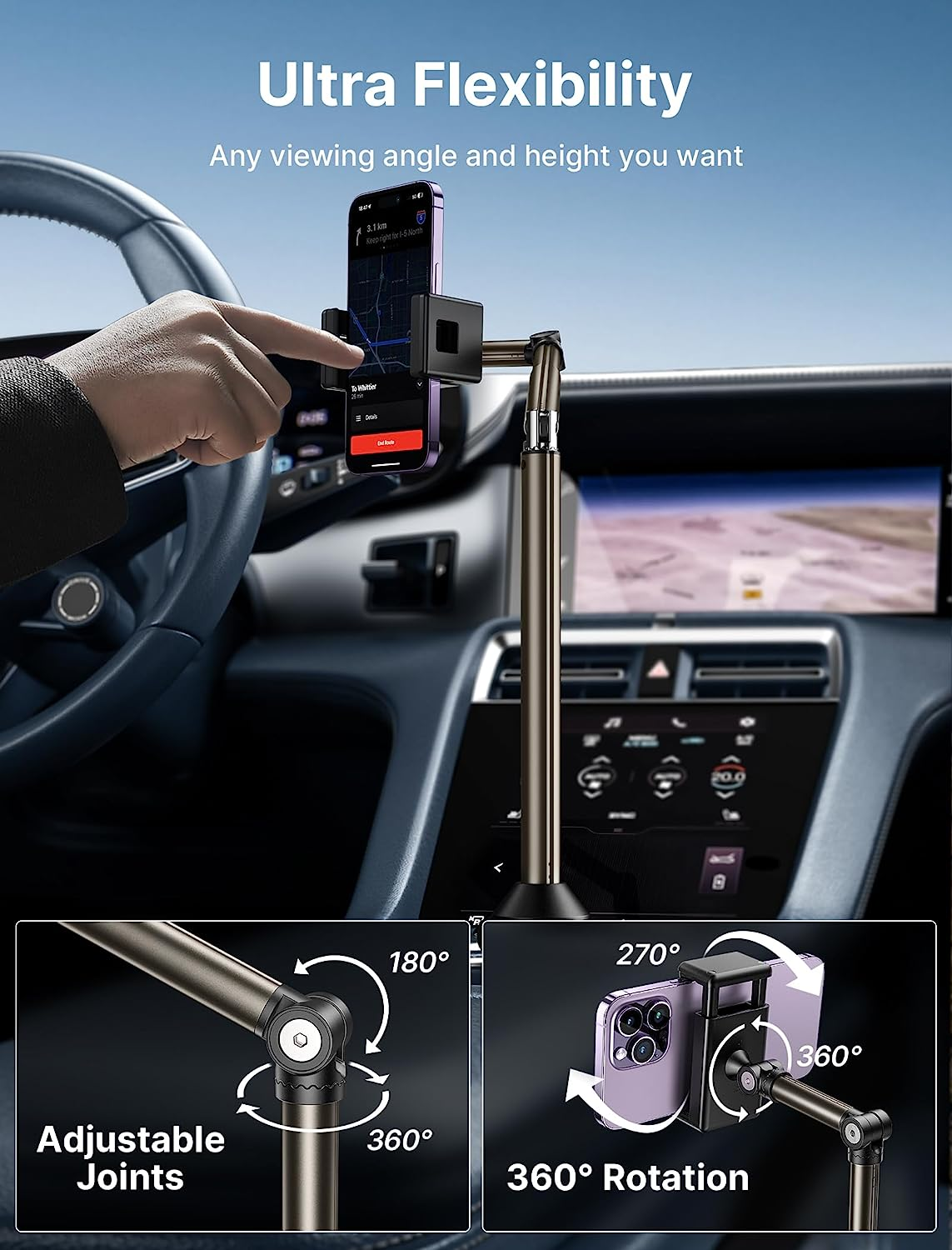 JSAUX Car Cup Holder Cellphone Mount, Metal Long-Arm Ultra Stable Phone Holder for Car Cupholders - Adjustable Compatible with Iphone 16 15 Pro Max 13 12 11, Samsung Galaxy S24 S23 Ultra, Pixel image number 4
