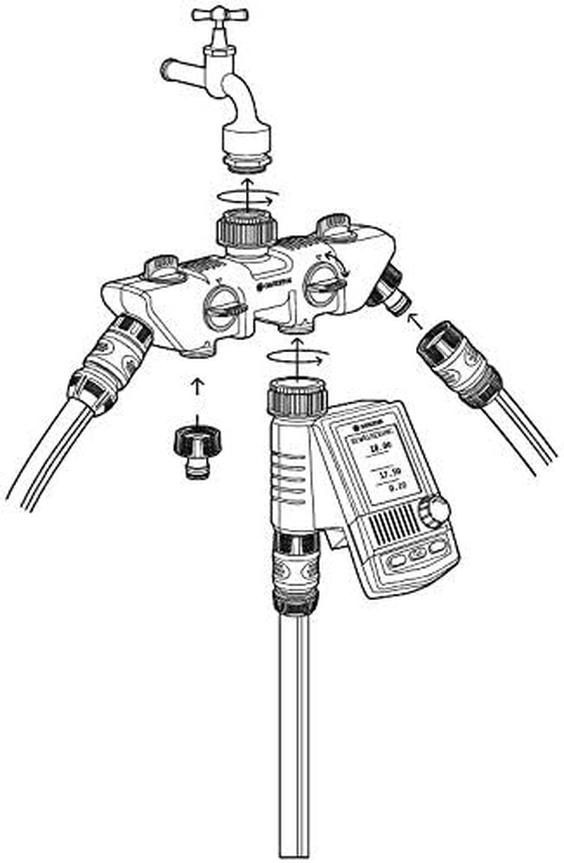 GARDENA 4-Way Distributor: Plastic, 4-Channel, 33.3Mm & 26.5Mm BSP Threads, Adapter, 0.5 X 0.75 Inches, Suitable for Gardena Water Computers & Timers image number 3