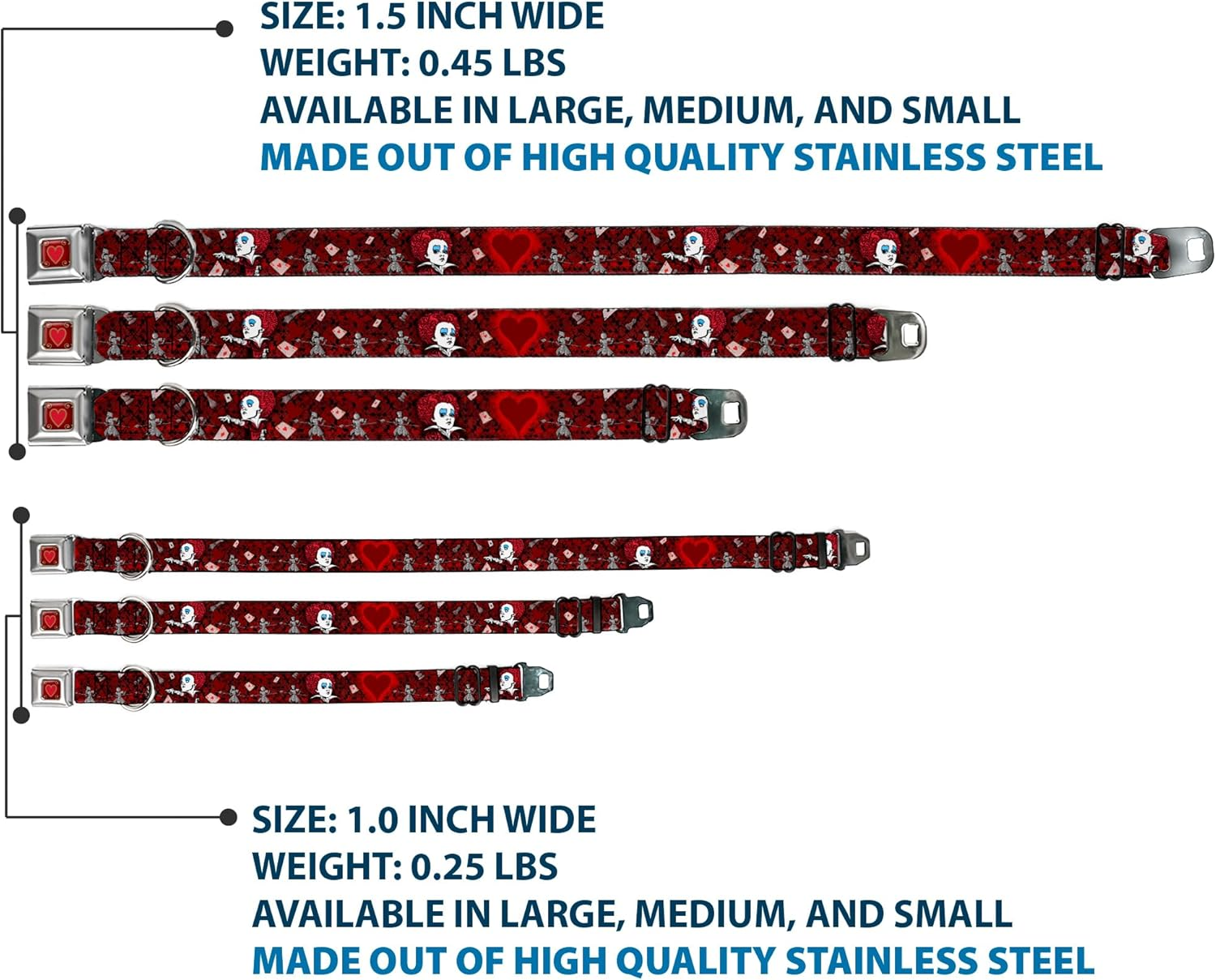 Buckle-Down Seatbelt Buckle Dog Collar - Queen of Hearts Poses/Hearts/Cards Reds/Black - 1.5" Wide - Fits 18-32" Neck - Large image number 5