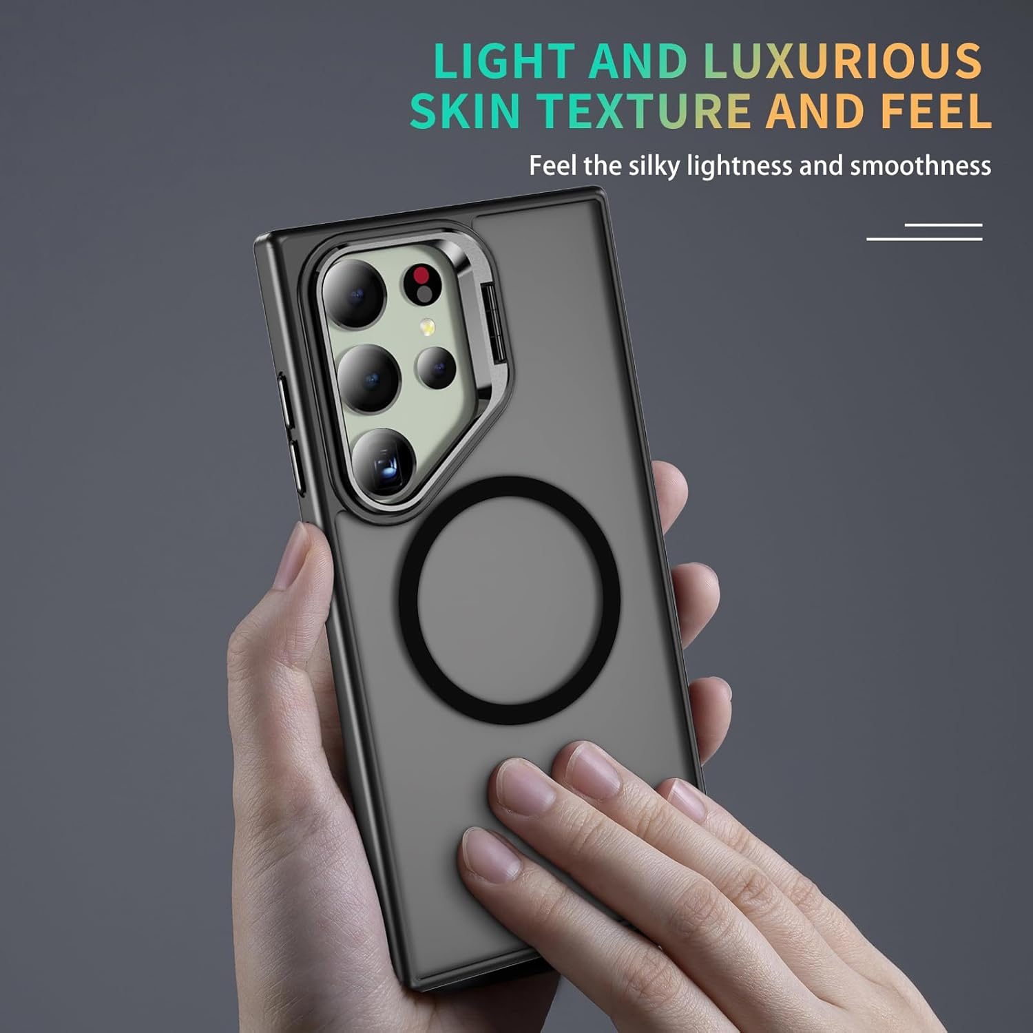 For Samsung S24 Ultra Magnetic Case with Metal Camera Stand,Full Protection Shockproof Cover Translucent Magnetic Case for Galaxy S24 Ultra（Black）