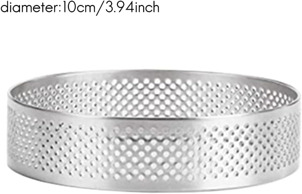 8Pcs Stainless Steel Tart Ring, Heat-Resistant Perforated Cake Mousse Ring round Double Rolled Tart Ring Metal Mold 10Cm image number 3