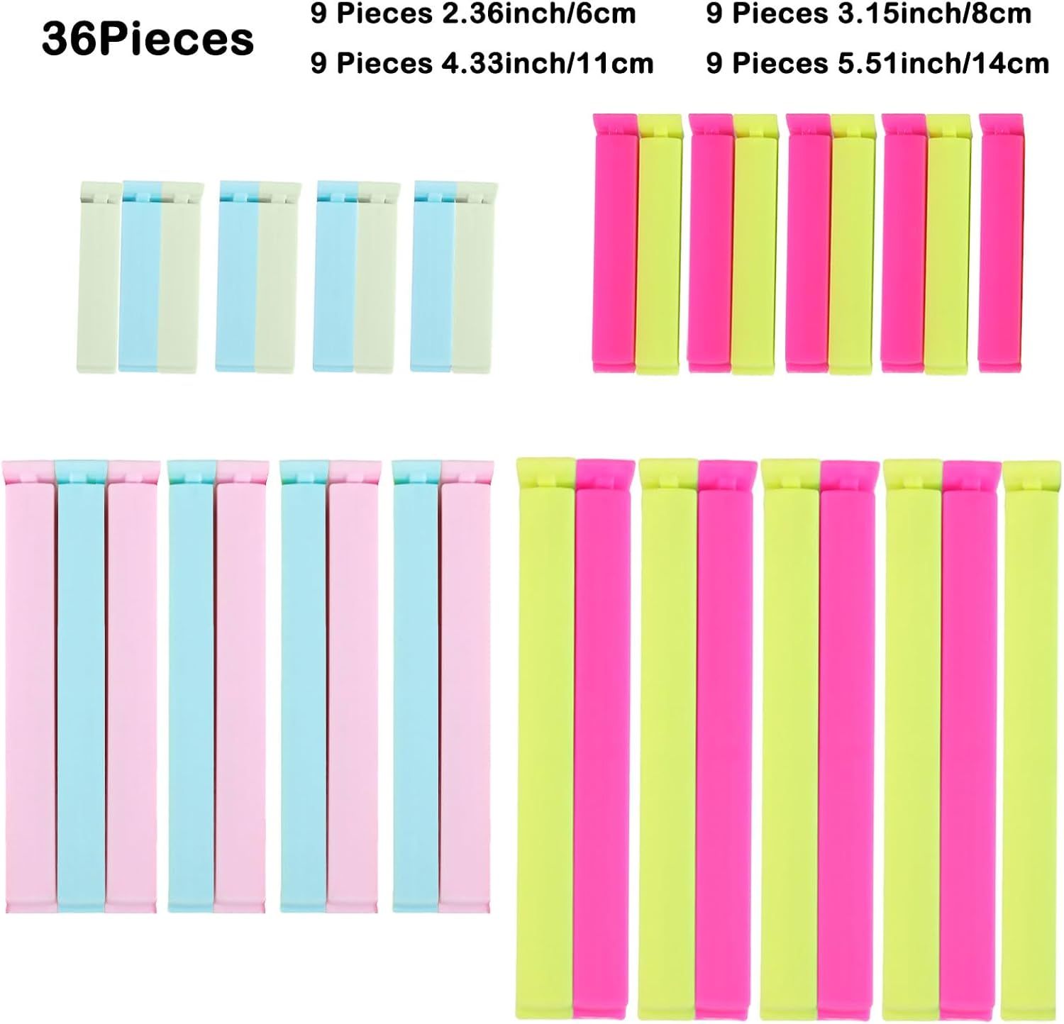 36PCS Assorted Food Bag Clips Bag Sealing Clips,Kitchen Clips for Bags for Food, Kitchen and Home, Large Size