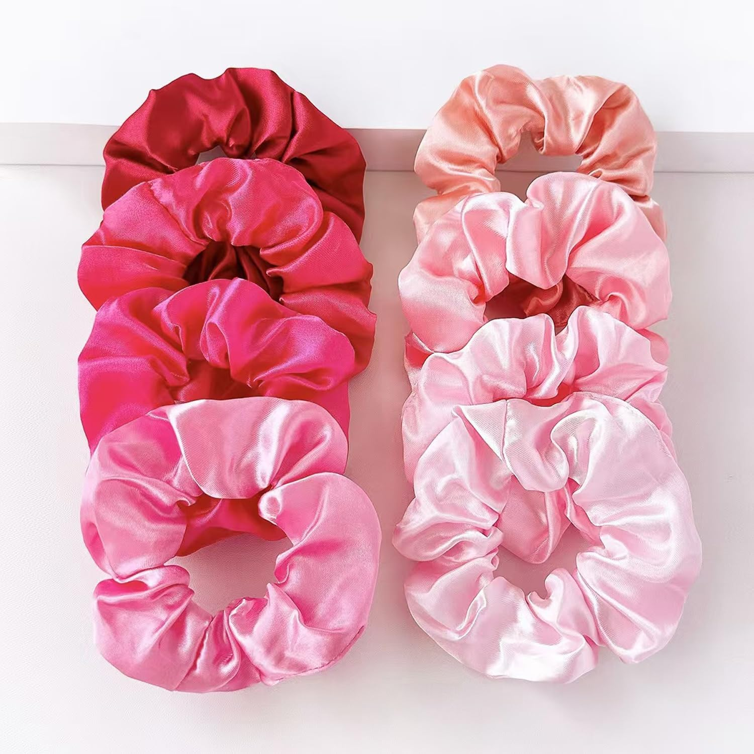 12 Pcs Pink Satin Silk Scrunchies Set Blush Hair Ties Soft Elastic Ponytail Holders Hair Bands for Women Girls Gentle Hair Accessories image number 2