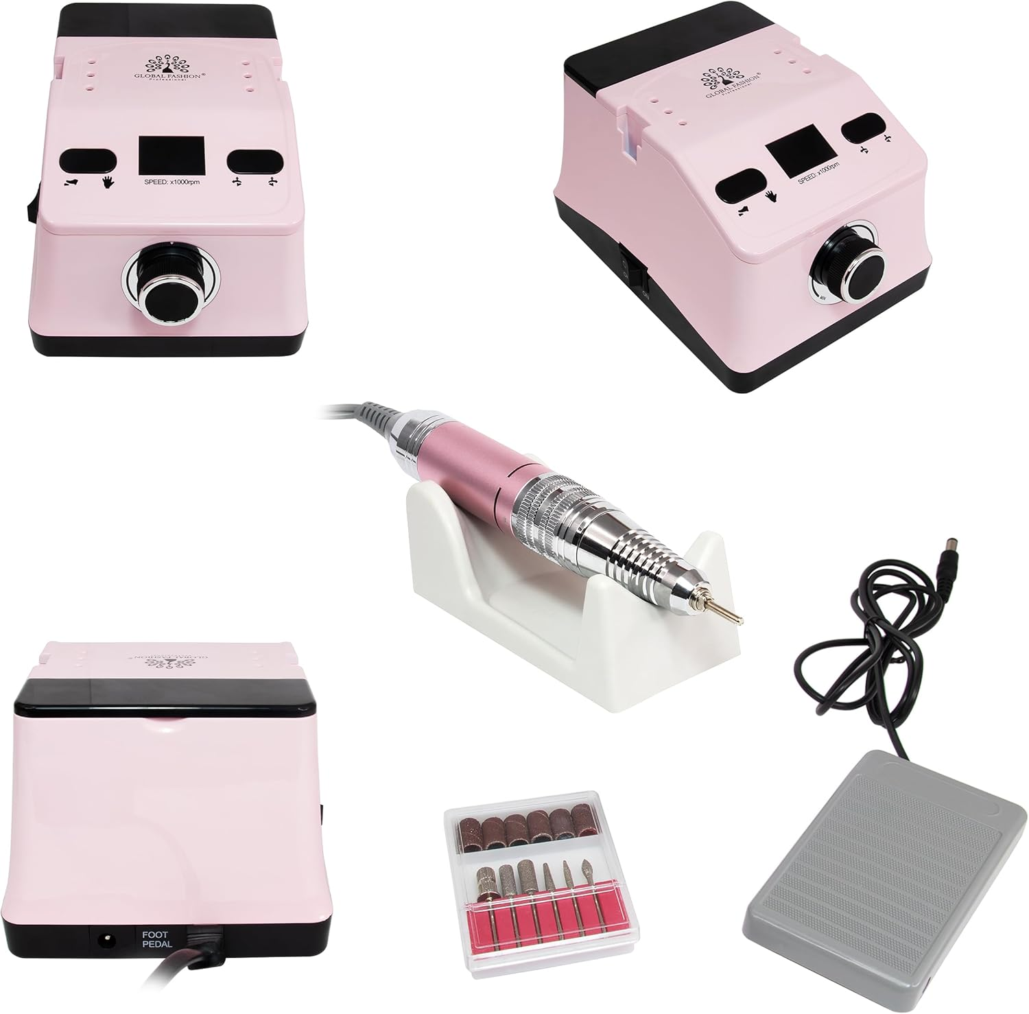 Electric Nail Cutter ZS-718, Global Fashion, 80 W 50000 RPM Professional Nail Drill, Electric Nail File for Gel Nails, Pedicure Set, Foot Care Electric, Frezarka Do Paznokci (Pink)