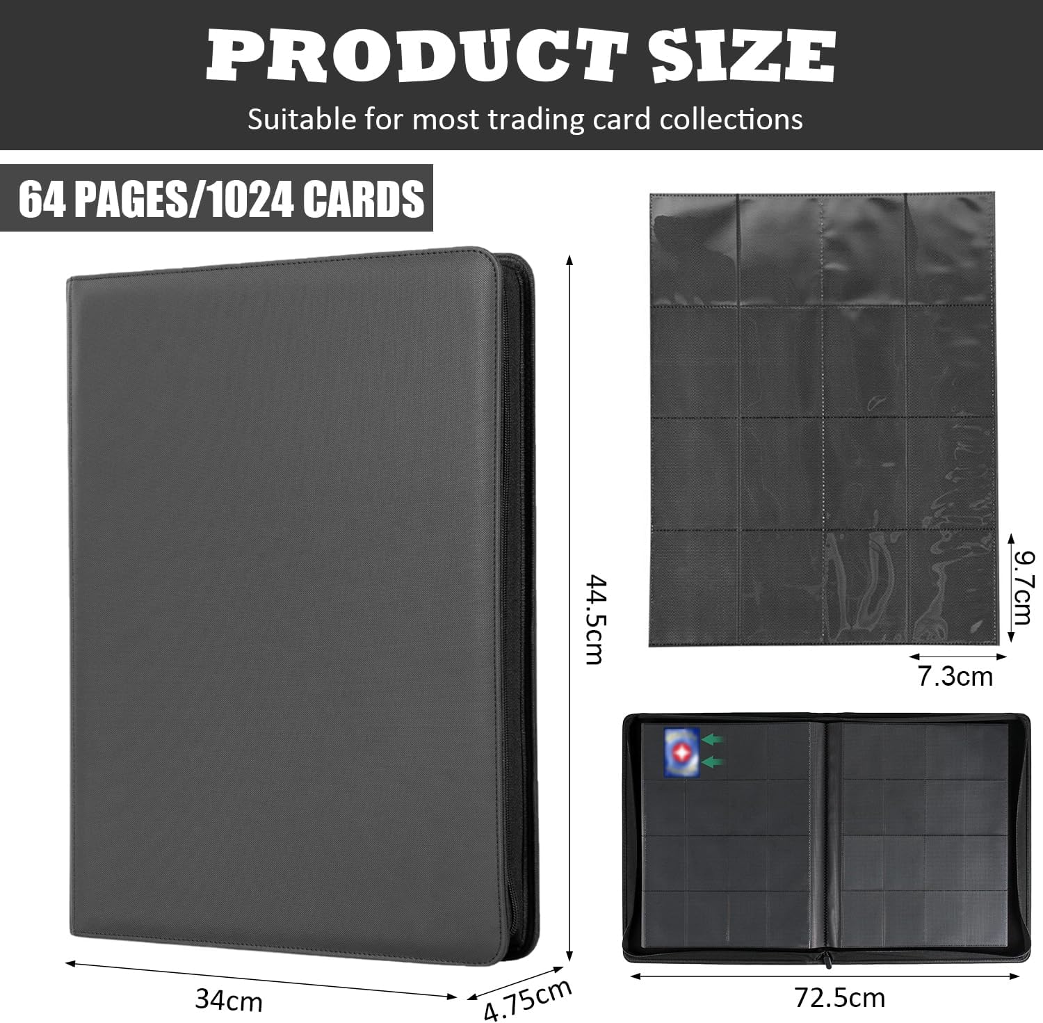 16 Pocket Premium Trading Card Zip Binder,1024 Side-Loading Slots Card Album Holder, Trading Card Holder, Ringless Game Trading Card Protective Organize Folder, Compatible with Yugioh, MTG image number 5