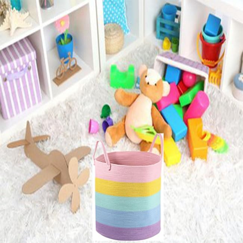 Limcryspp Cotton Rope Woven Laundry Basket - Large-Capacity Clothing and Toy Storage Basket | Room Organization Basket, Suitable for Storing Pillows and Blankets in the Living Room image number 5