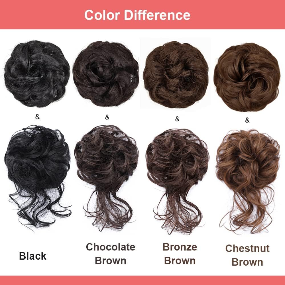 KETHBE 1.Elegant Design:This Messy Curly Bun with Some Loose Strands of Long and Wavy Hair Looks Soft and Spirited When You Wear It. image number 3