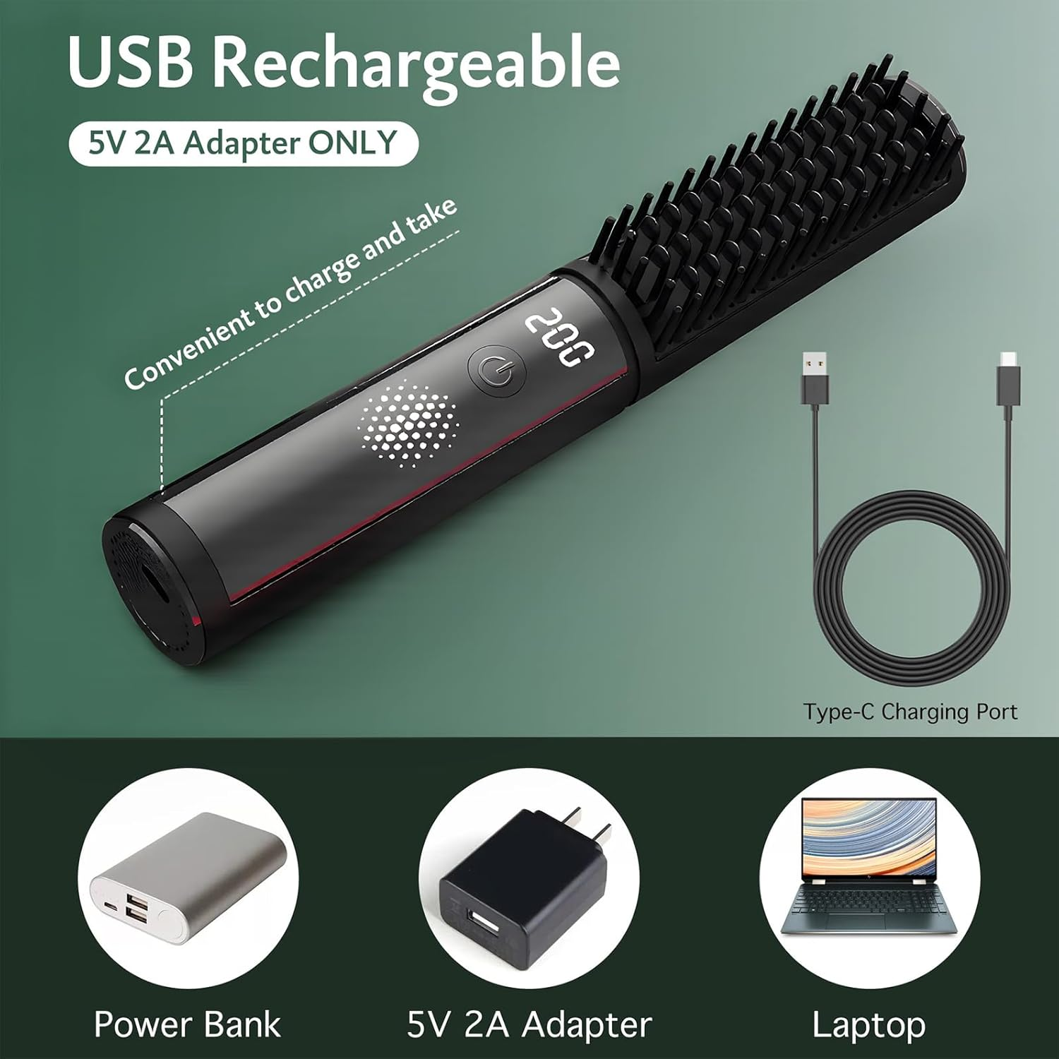 Beard Straightener for Men, Portable Cordless Heated Hair & Beard Straightening Brush with Anti-Scald & Ionic Technology, 4 Temperature Setting Comb for Home Travel image number 1