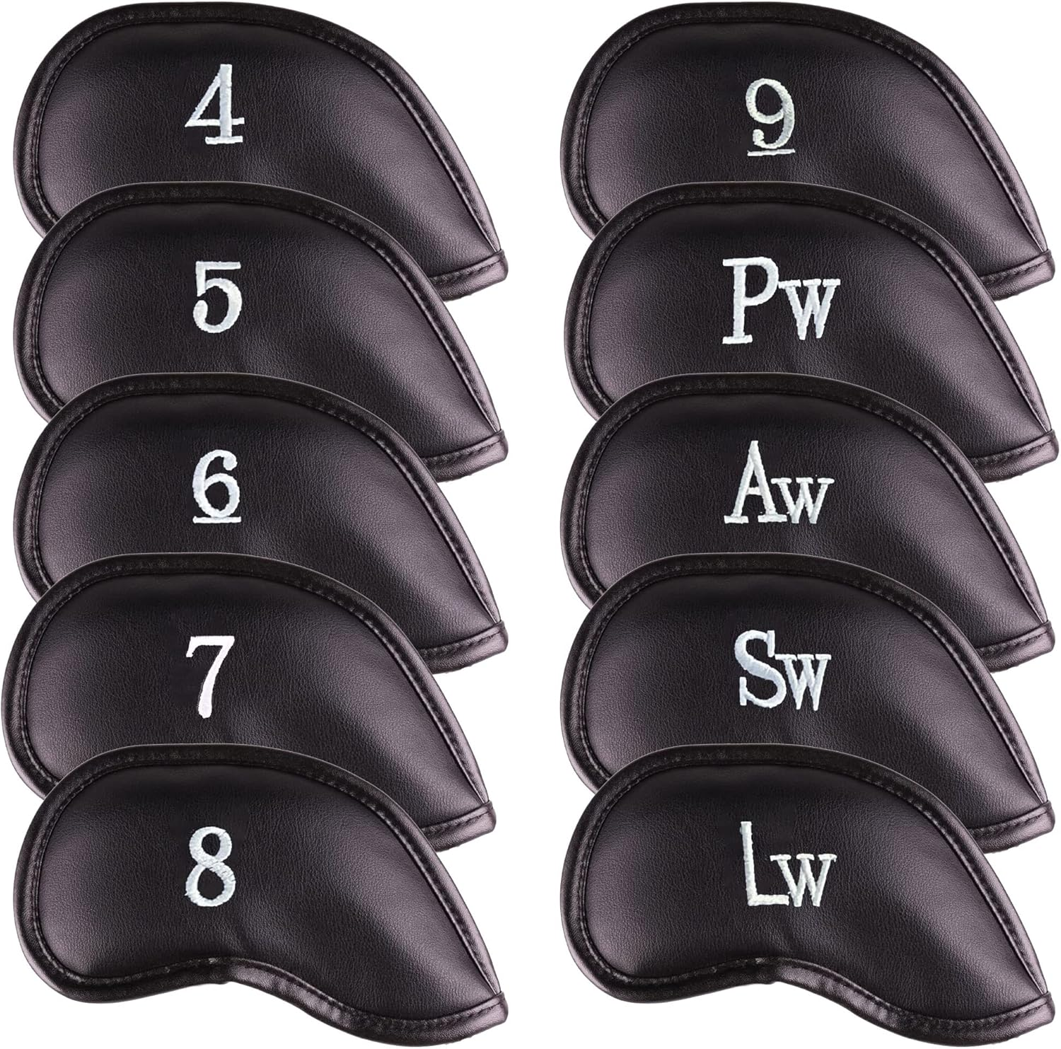 All Teed up Premium Magnetic Leather Iron and Wedge Golf Club Head Covers | Set of 10 | Fits Most Clubs | Embroidered Club Label on Both Sides of Club Head Cover image number 6