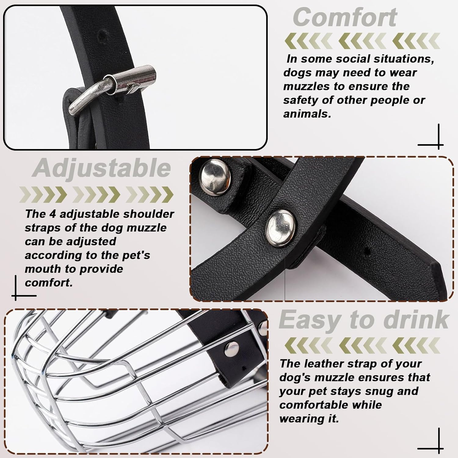 Muzzle for Dogs: Adjustable Muzzle Dog Muzzle Metal Can Panting and Drinking, Muzzle Medium Large Small Dogs Anti-Toxic Bait, Prevents Barking, Biting image number 2