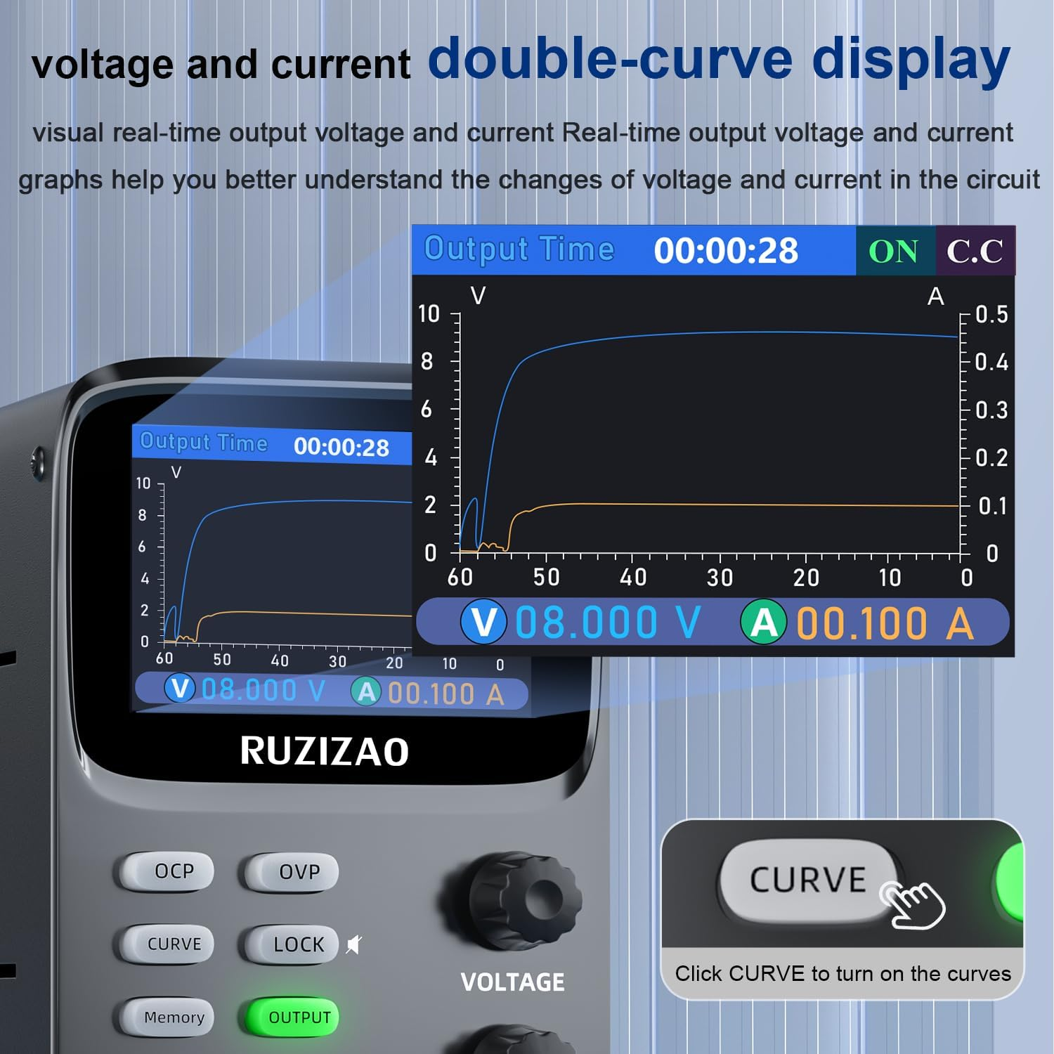 DC Power Supply Variable 30V 10A,5 Digit TFT Display Milliamp Current Display Curve Hyperbolic Encoder Bench Power Supply with OCP/OVP Storage Function Power Supplies Suitable(Ac 220V) image number 6