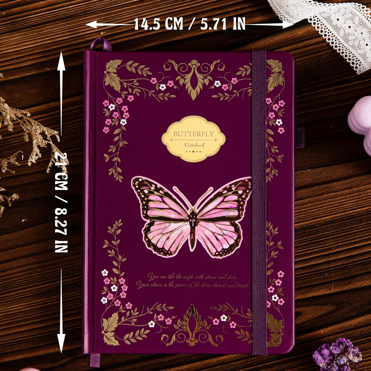 TIEFOSSI Butterfly Journals for Women Men, College Ruled Journals for Writing, Lay Flat Notebook,320 Numbered Pages A5 Journaling - Purple image number 6