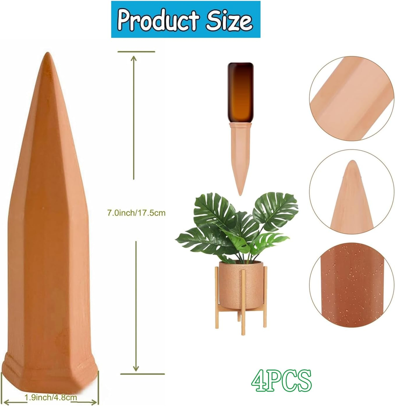 Yharnamite 4 Pcs Terracotta Plant Watering Devices, Plant Watering Stakes, Garden Automatic Plant Dripper for Indoor & Outdoor Plants image number 4