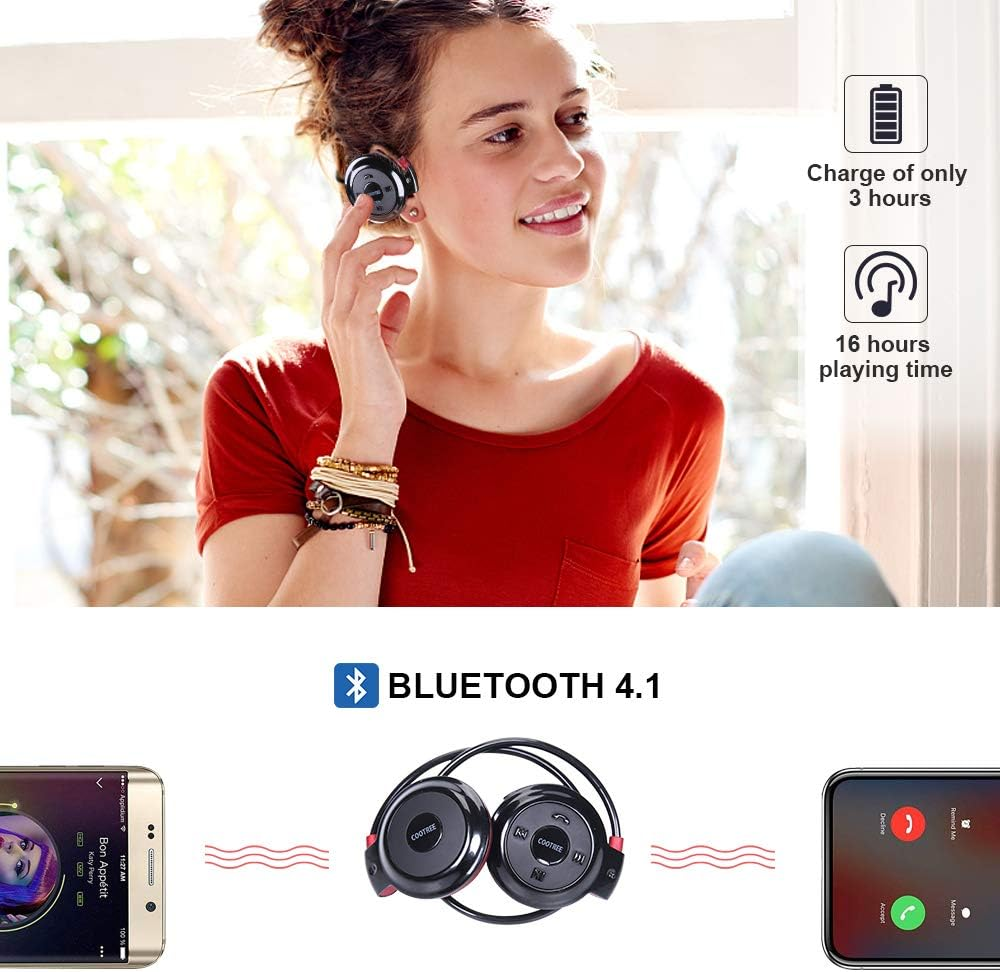 Cootree Wireless Headphone Sports Headset with Built in Microphone,Bluetooth Headphones behind the Head,Foldable and Carried in the Purse, Black/Red image number 3