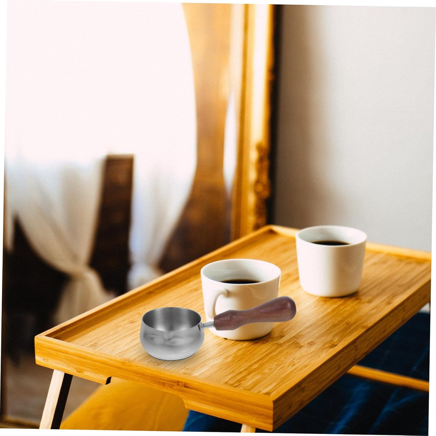 IMIKEYA Stainless Steel Butter Warmer Pan with Wooden Handle Small Milk Jug Espresso Cup Pour Spout for Coffee Frothing and Milk Heating Multifunctional Breakfast Pot image number 1