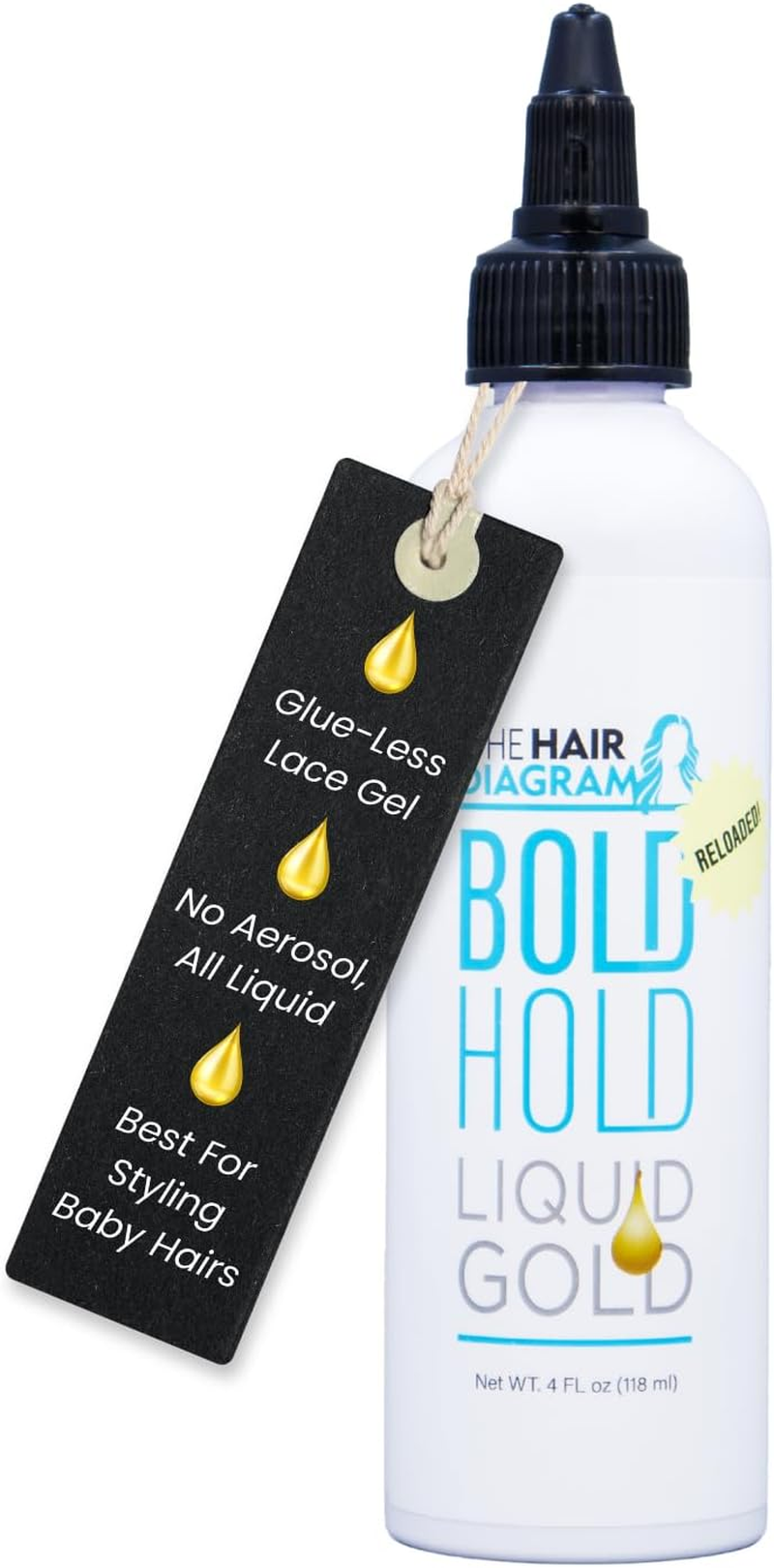 The Hair Diagram - Bold Hold Liquid Gold Reloaded - Glueless Lace Gel - Temporary Hold for Wigs and Hair Systems - Styling Agent for Baby Hairs - Non Toxic - Aerosol & Alcohol Free - Water Based image number 2