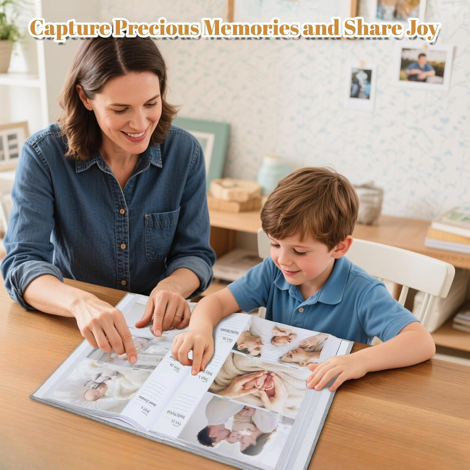 Baby Photo Album 6X4 300 Pockets with Memo Area & Hand and Footprint Kit, Linen Cover Slip-In Memory Book with Front Window, Acid-Free Keepsake for Newborn Boy Girl, First Year Moments