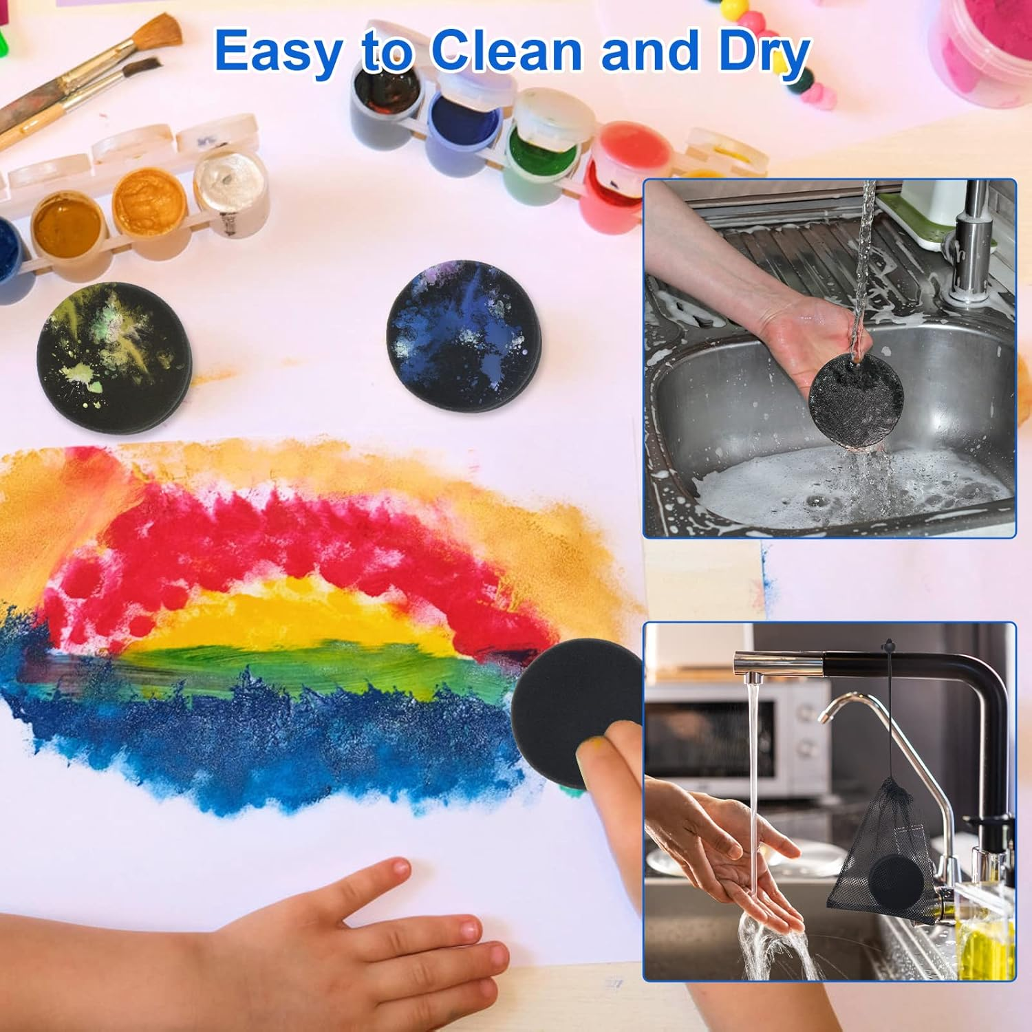 Boyistar Paint Sponge Applicator 3Pcs, Black Detail Painting Sponge Double-Side Art Craft round Sponge for Car Waxing, Wall Repairing Kitchen Cleaning Sponges with Storage Mesh Bag (Black) image number 3