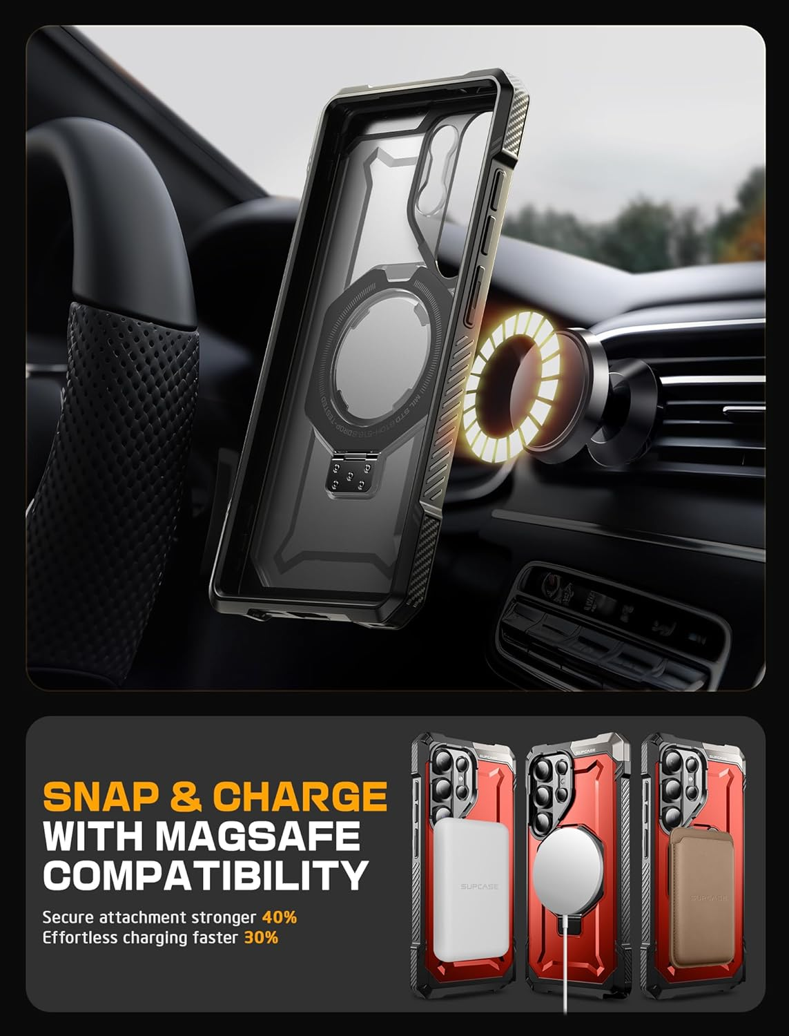 SUPCASE for Samsung Galaxy S25 Ultra Case with Stand (Unicorn Beetle Grip), [S Pen Friendly] [Compatible with Magsafe] [Military-Grade Protection] Magnetic Phone Case for S25 Ultra 6.9 Inch, Ruddy image number 2