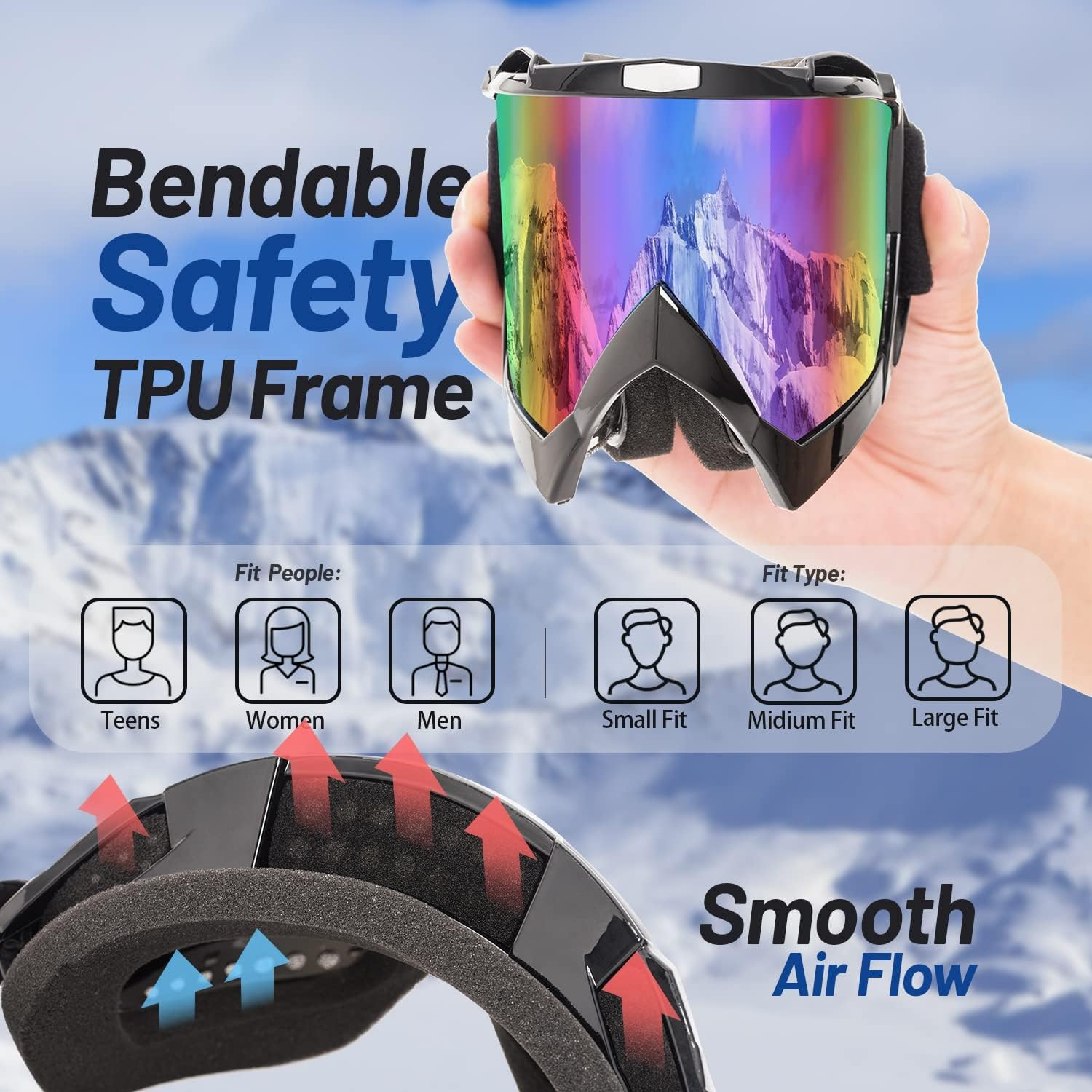 ZANZER Adult Ski Goggles, 2-Pack Snowboard Goggles for Youth, Teens, Men & Women, Wide View Snowmobile Goggles image number 4