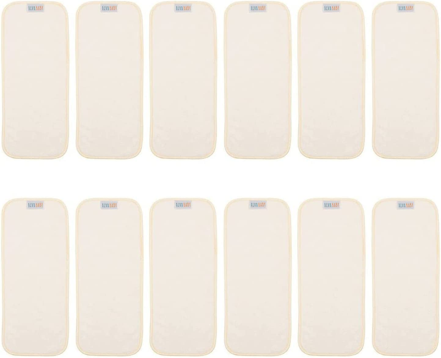 Alvababy 12Pcs Charcoal Bamboo Inserts with Gussets Cloth Diaper Liner Rayon 5-Layer Inserts Reusable Liners for Baby Cloth Diapers 12FLN