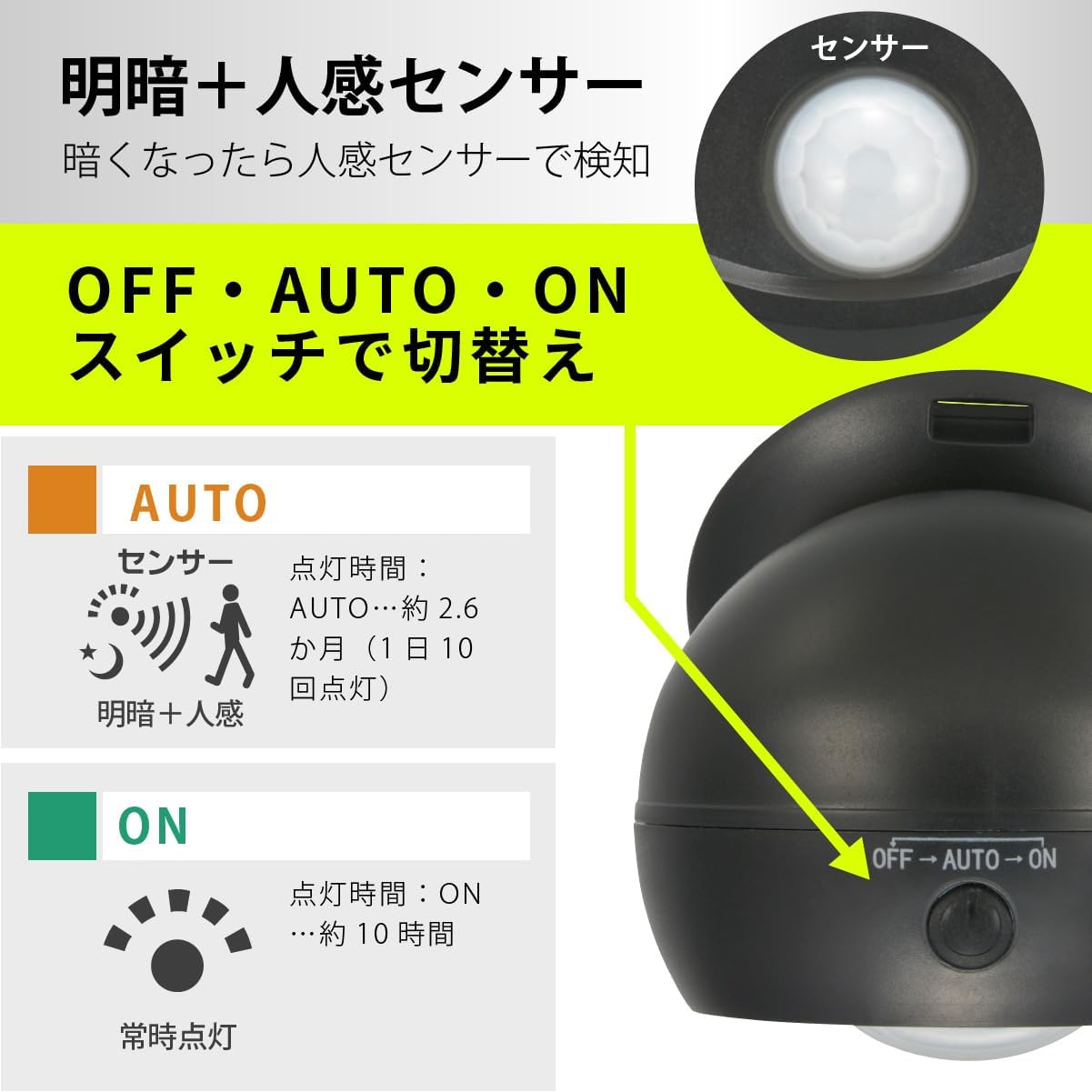 Ohm LT-SOW10-K 06-5259 Ohm Electric Battery Operated Sensor Ball Light, Bright/Dark, Motion Sensor, Outdoor, Compact, Garden Light, Black image number 4