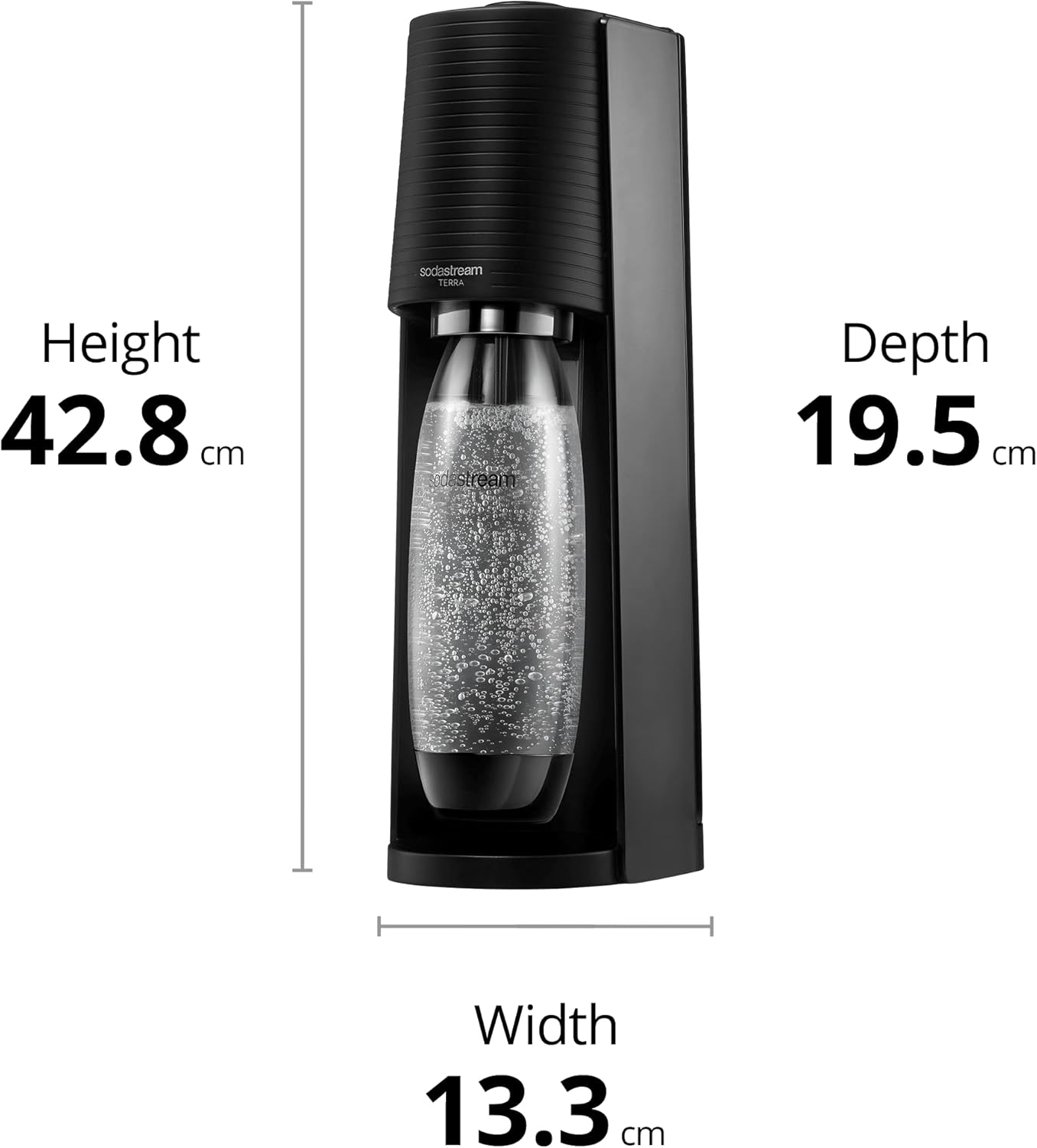 Sodastream - TERRA Black Sparkling Water Maker & Lime Bubly Drop | Turn Sparkling Water into Your Favourite Drinks | Quick Connect CO2 | Eco-Friendly Reusable Bottle | Stylish Kitchen Appliance image number 4