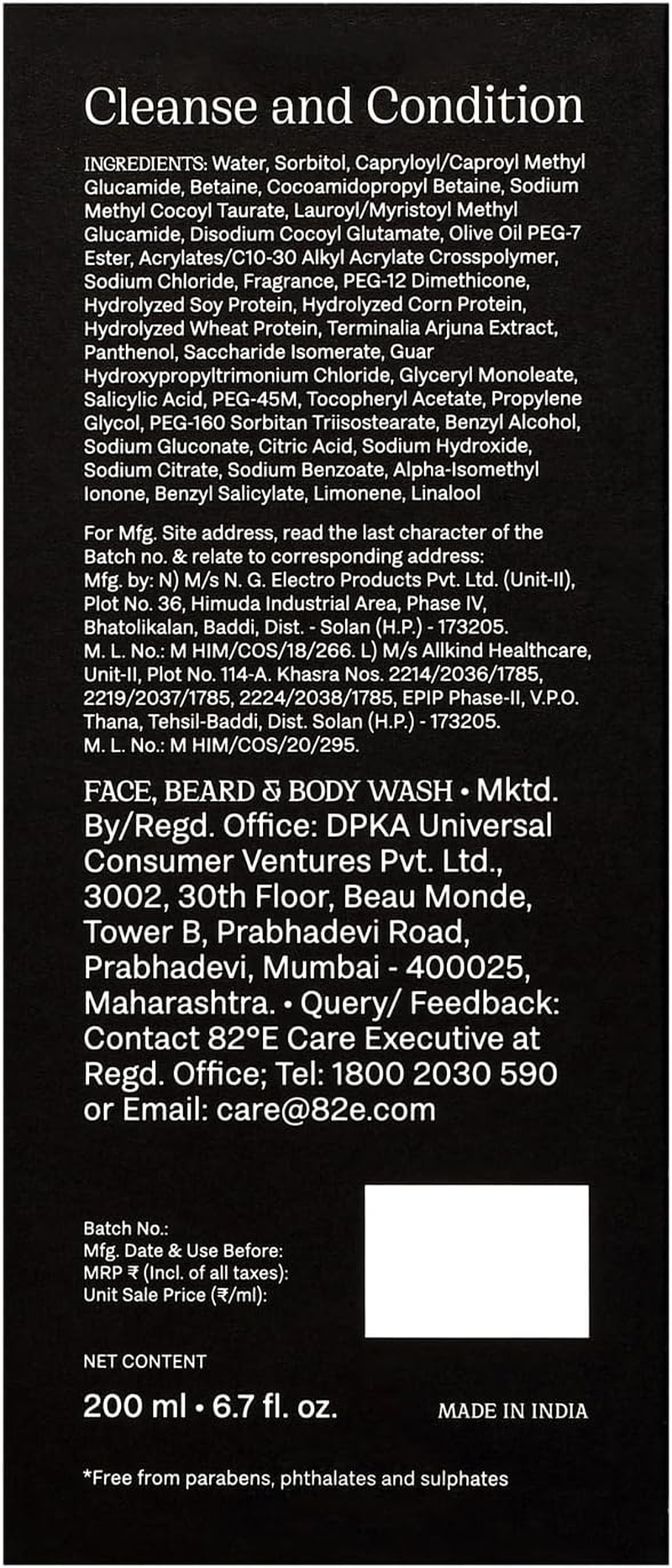 Face Beard and Body Cleanser - Fresh Citrus by 82E for Men - 6.7 Oz Cleanser image number 2