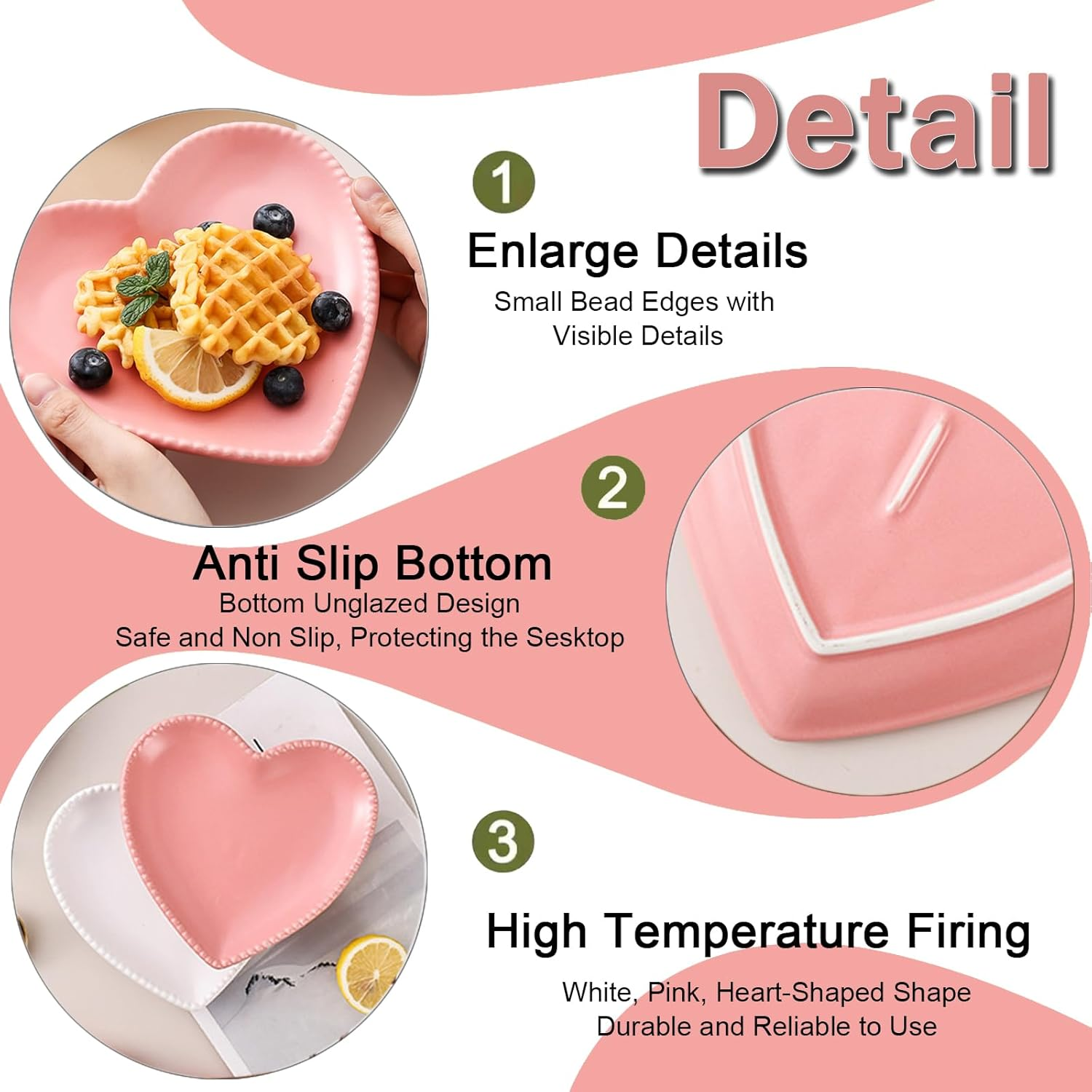 MLKLDOU Heart Shaped Dinner Plates 2Pcs, Ceramic Construction, 6.5 Inch Appetizer Plates Set for Home Kitchen Wedding Birthday Party Decor - Pink image number 4