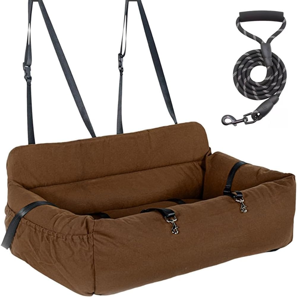 MIDAGAS Dog Car Seat, Detachable and Washable Pet Car Seat, Portable Dog Booster Seat, Dog Car Travel Carrier Bed with Storage Pockets and Clip-On Leash, Perfect for Medium and Large Dogs