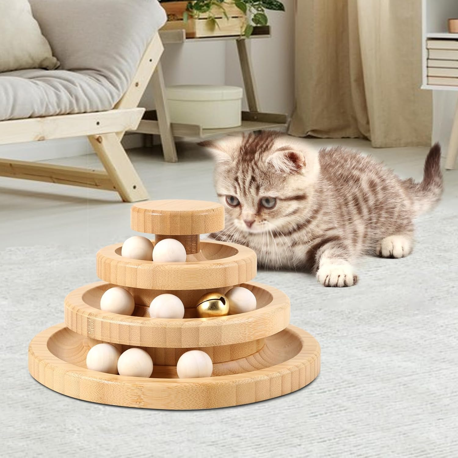 LUPAPA Cat Toys for Indoor Cats，With 9 Cat Toy Ball Interactive Wooden Cat Toy，Funny Roller Cat Tower Toys image number 5