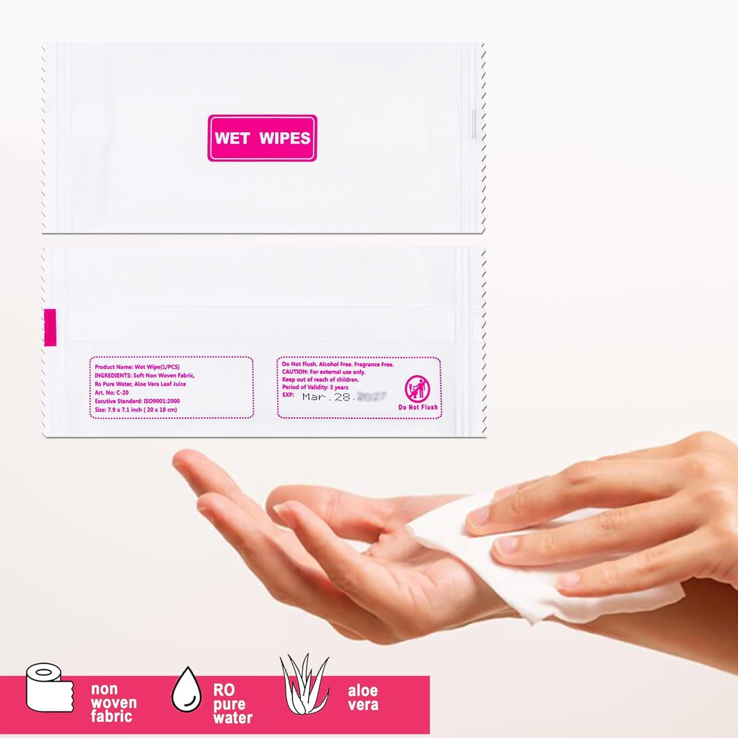 100 Pack Wet Wipes Individually Wrapped, Individual Hand Wipes, Unscented Travel Wipes, Clean Hands Quickly, Wet Wipes Bulk for Homeless, Suitable for Restaurant, Wedding, Barbecue