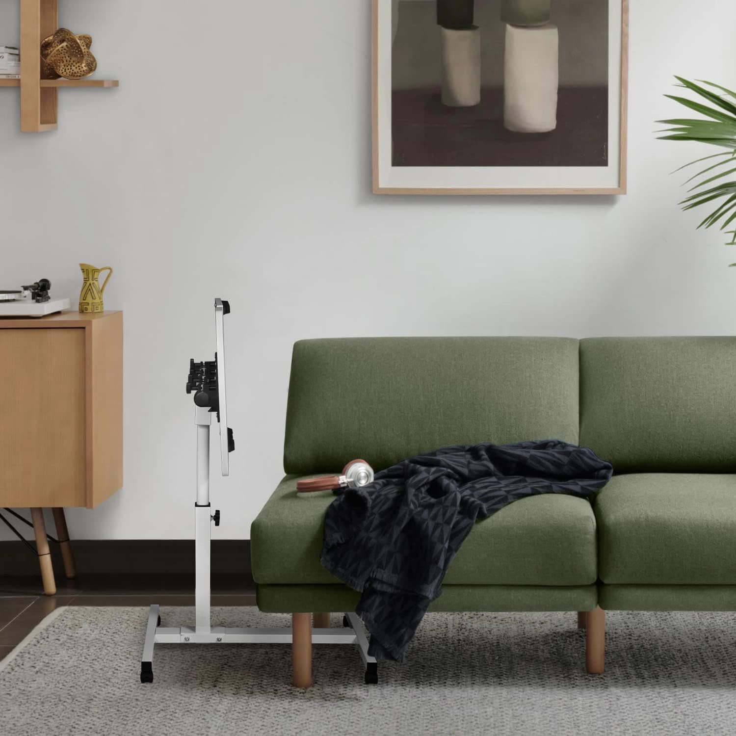 Mobile Overbed Table with Wheels, Lifting and Rotating Laptop Desk, Height Adjustable Mobile Standing Desk, Bedside Table for Home Office, Laptop Computer Desk with Tray for Work Study Reading - White image number 3