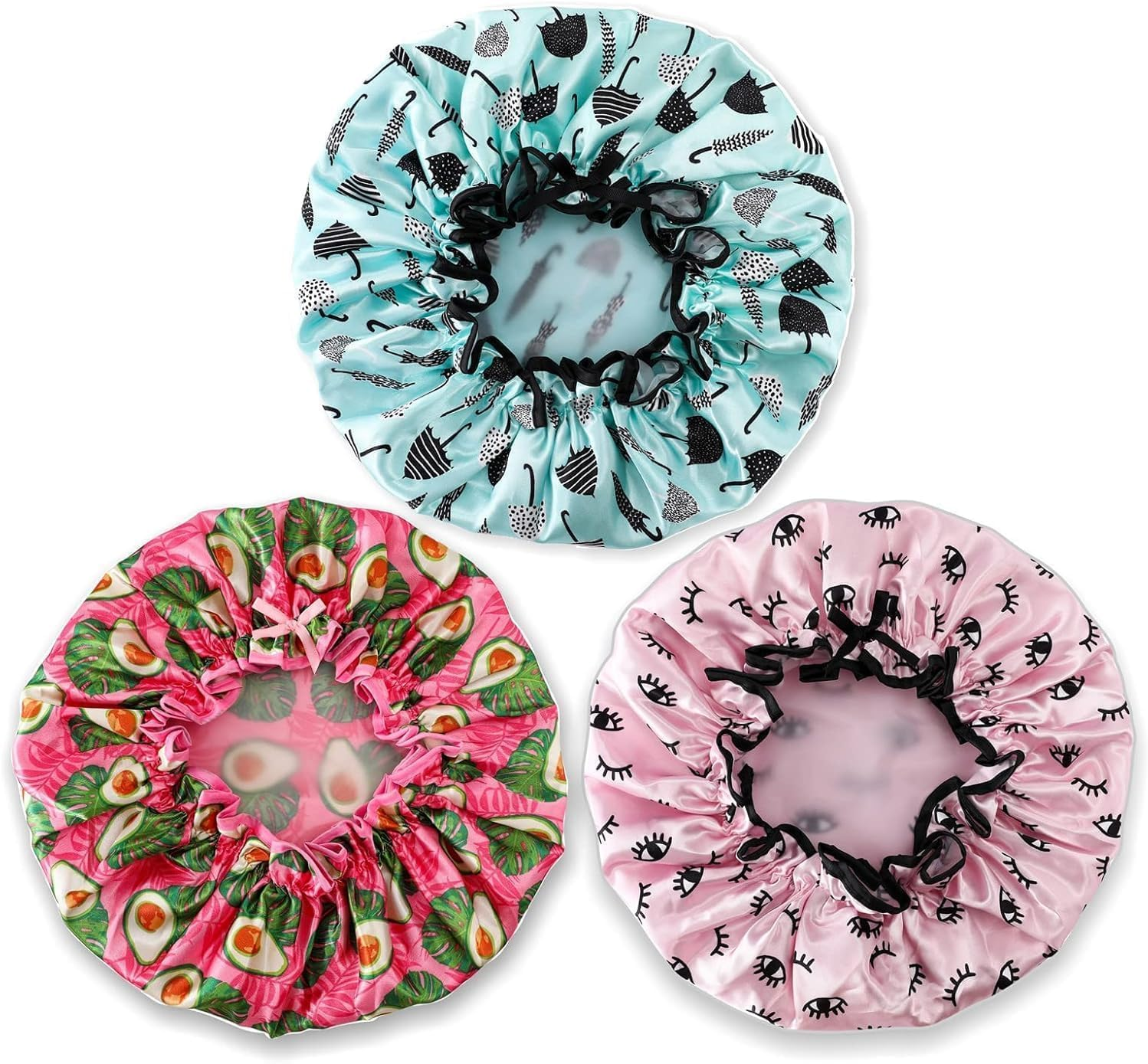 3 Packs Shower Cap, Large Shower Caps for Women Eusable Waterproof,Double Layer Waterproof Shower Cap for Long Hair