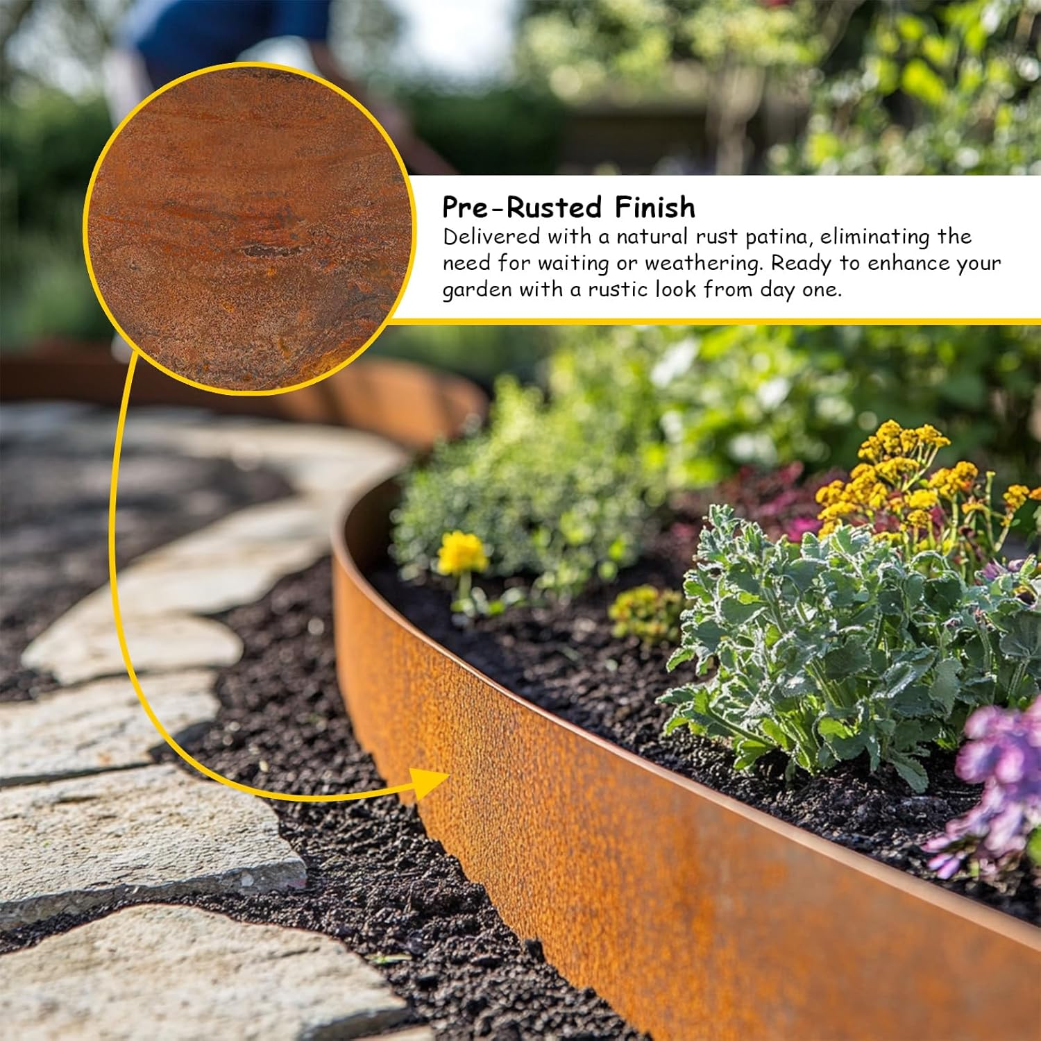 Corten Steel Metal Lawn Edging 10 Metre (33Ft), Roll, Pre-Rusted Metal Garden Edging 14 Cm High, Easy to Install Garden Edge Border, Safety Gloves Included (Rust, 10M)