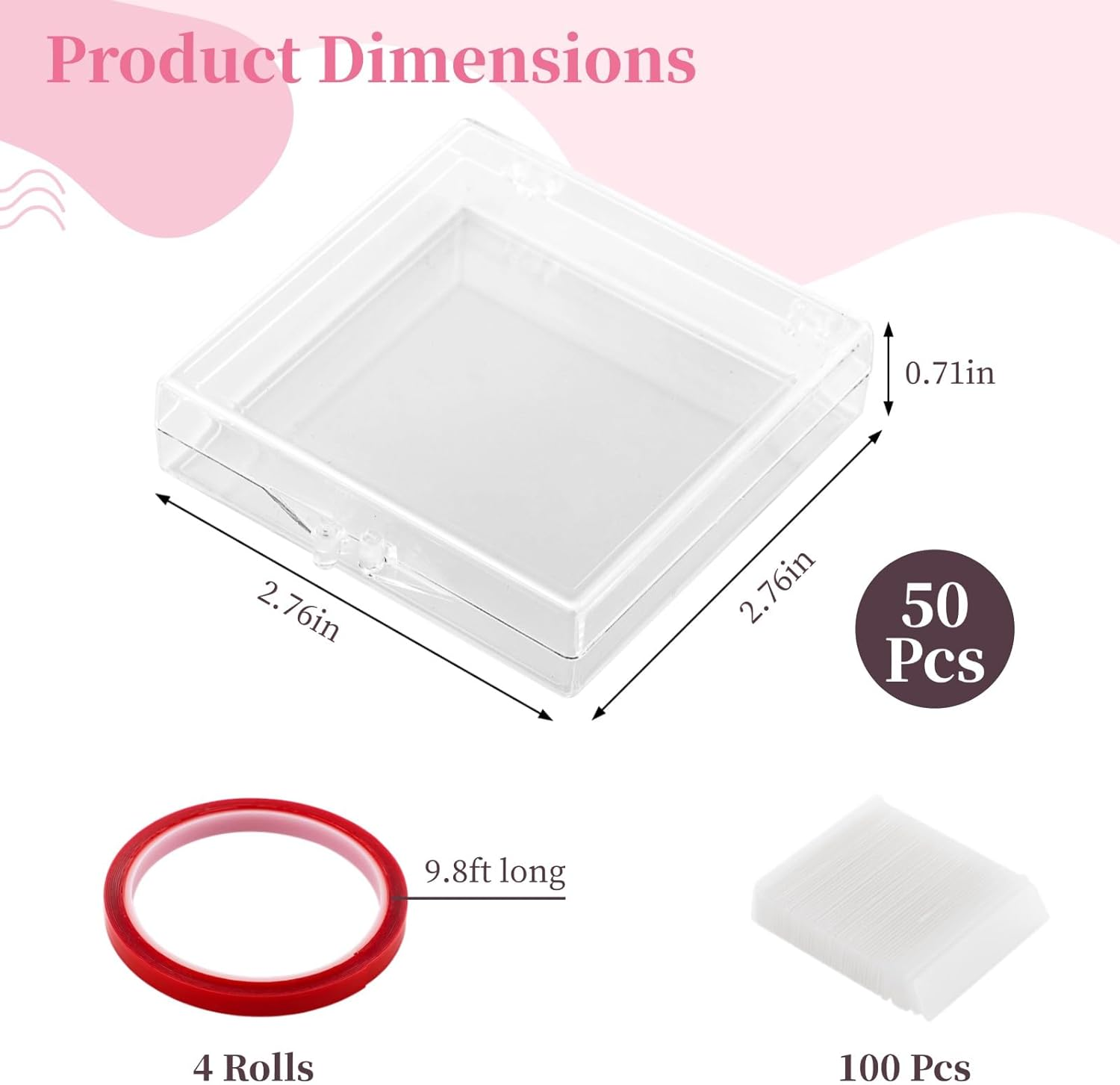 YOFAPA 50 Pcs Press-On Nail Storage Boxes, Clear Acrylic Nail Containers with Double Sided Tapes & Display Strips, Artificial Nail Storage Cases, Transparent Nail Organizers for Nail Art Display