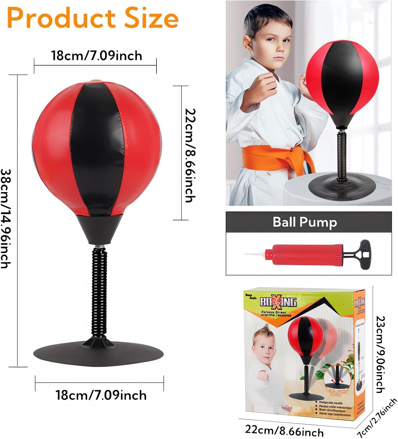 Desktop Boxing Punching Bag,Boxing Bag with Strong Suction Cup,Gift Idea for Stress Relief, Funny Toys for Kids Coworkers and Friends（Black+Red） image number 4