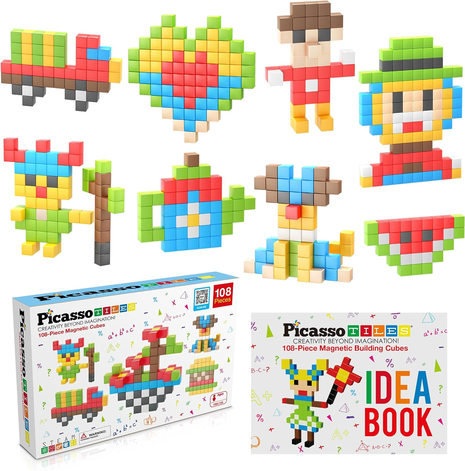 Magnet Cube Building Block 108 Pieces 1" Magnetic Cubes Toy Construction Building Blocks Educational Sensory Toys with Idea Book for School & Preschool Kids Boys Girls Toddler Picassotiles PMC108 image number 3