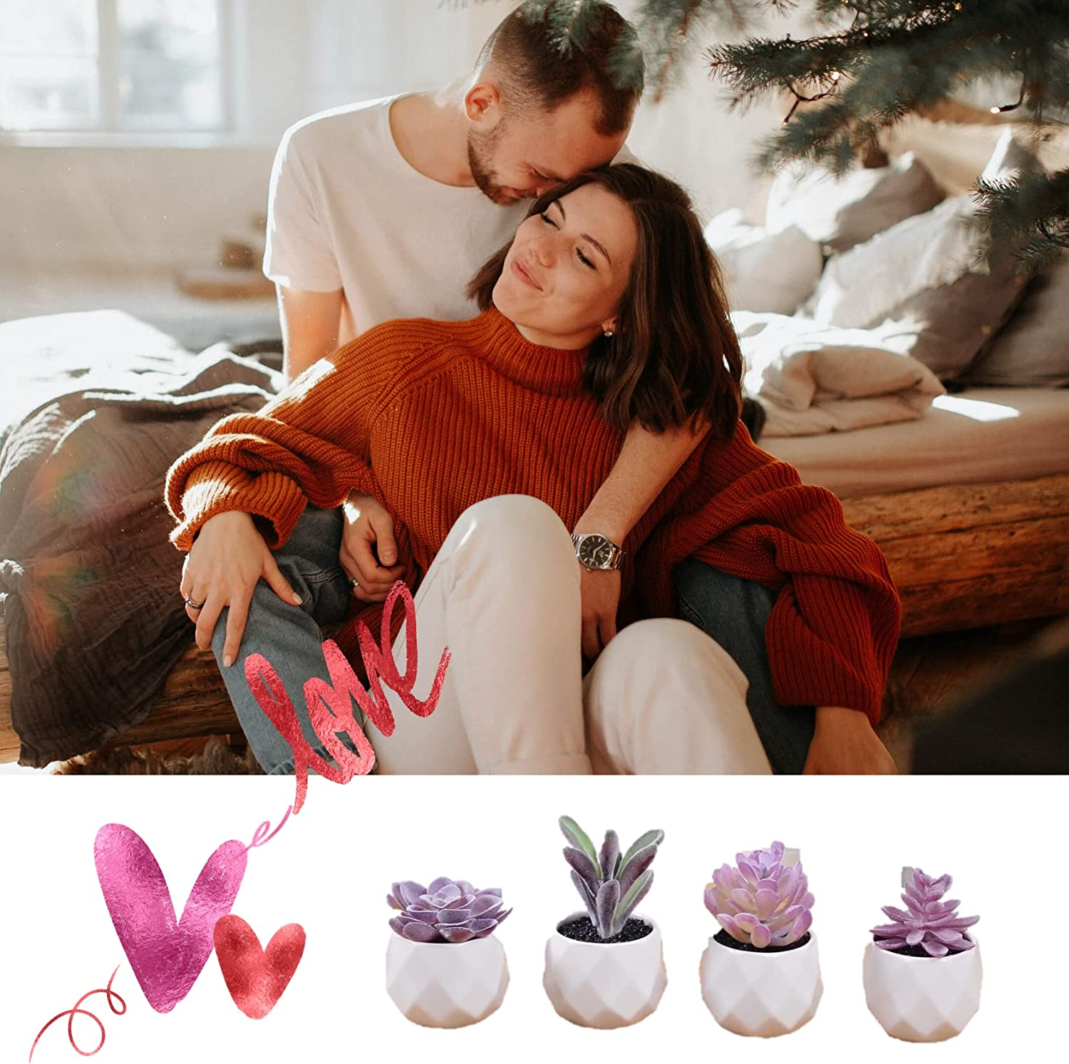 CADNLY Fake Succulent Plant Set - Artificial Succulent Plants for Women Desk - Realistic Faux Succulents in Ceramic Planter Pots - Mini Purple Succulent Decor for Bedroom Bathroom Office Shelf Decor - Pink image number 3