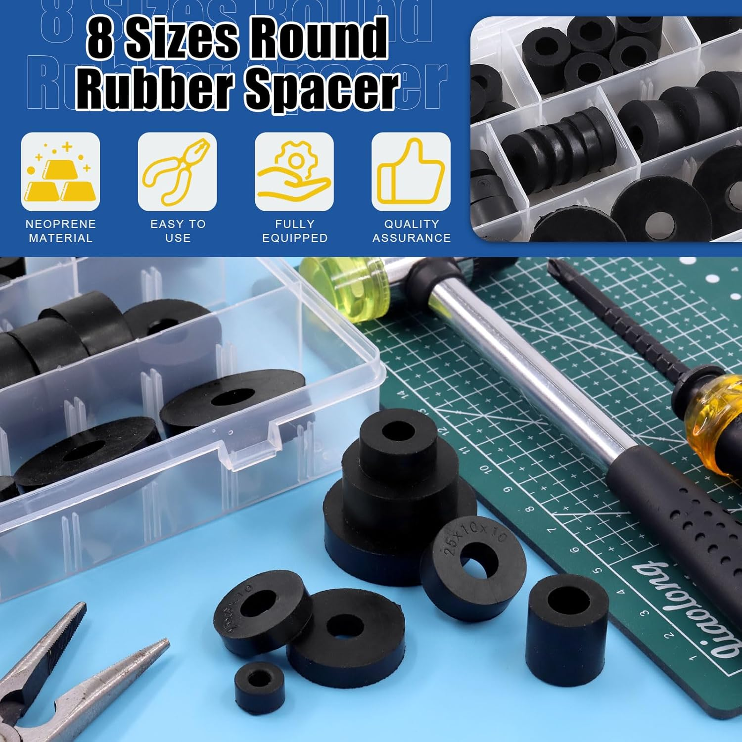 Glarks 40Pcs 8 Sizes round Rubber Spacer Assortment Kit, Multi Purpose Black round Neoprene Washers anti Vibration Rubber Spacer Bushings for Electrical Repair and Home Car Accessories image number 2